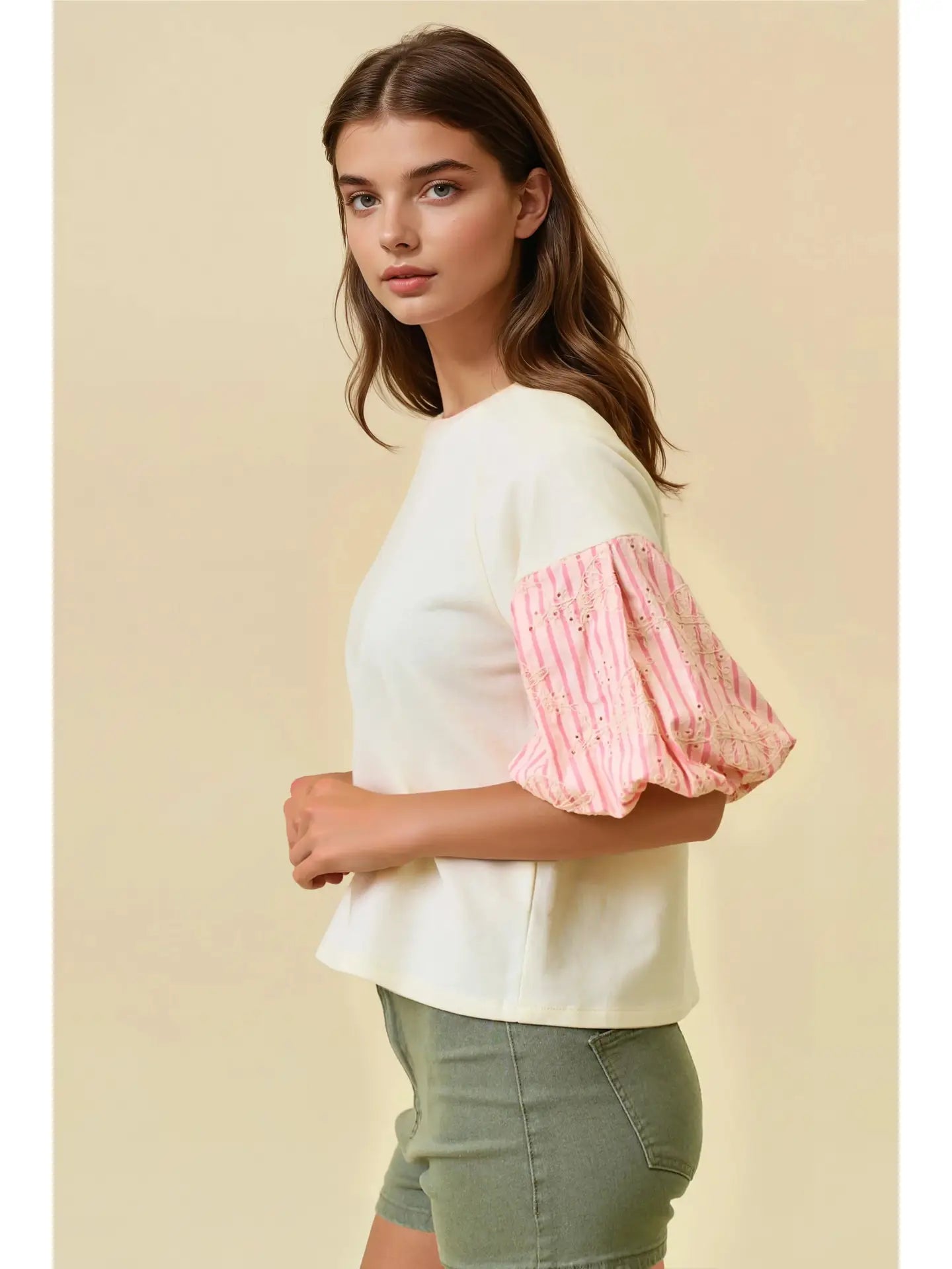 Embroidered Stripe Sleeve Top