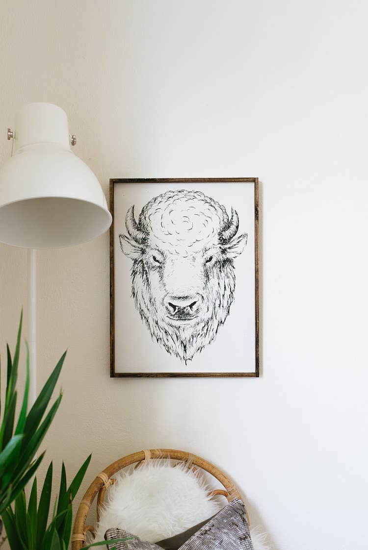 Bison Line Art Framed Print – Western Buffalo Wall Art