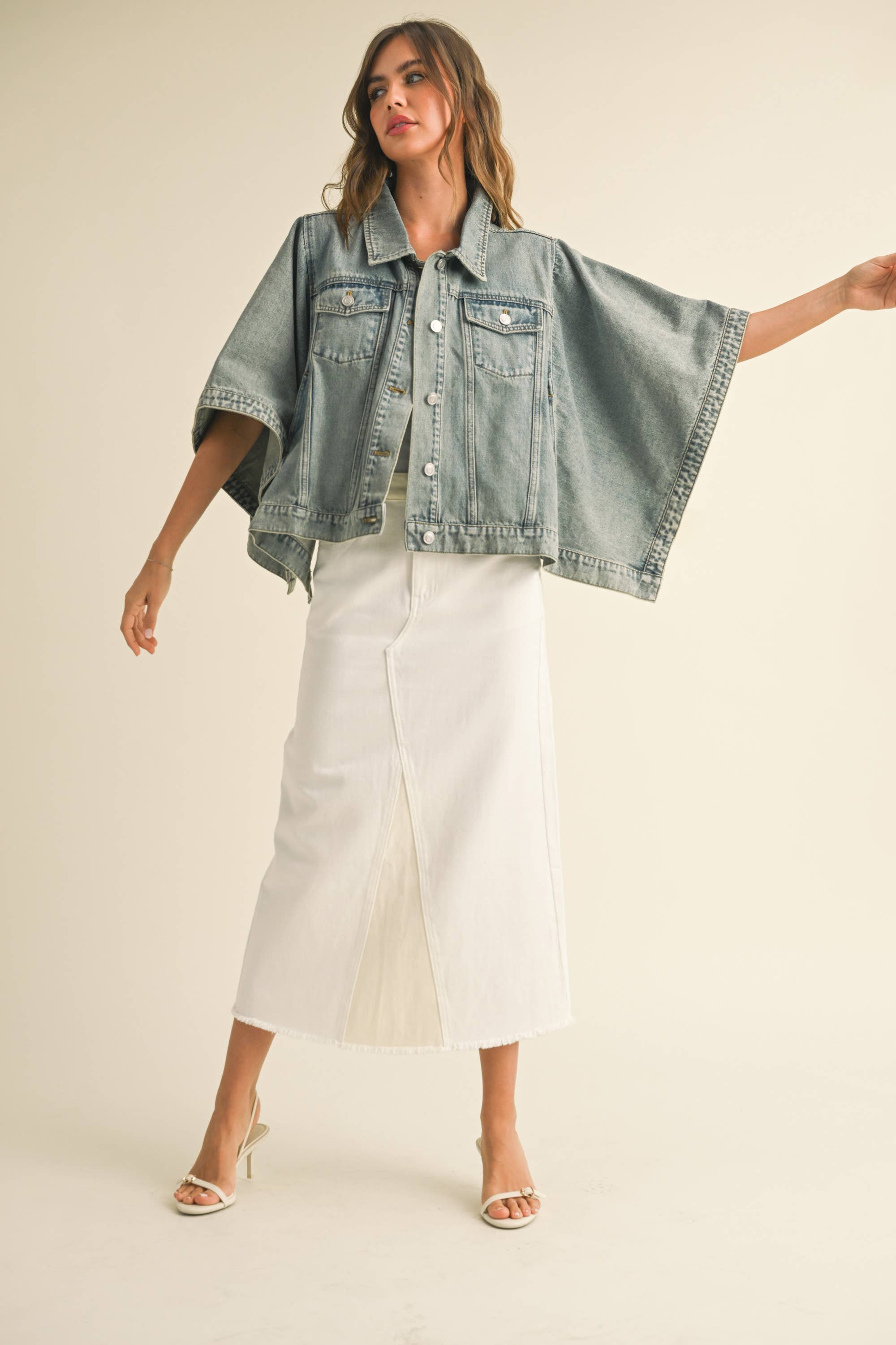 J3963   CAPE STYLE DENIM JACKET
