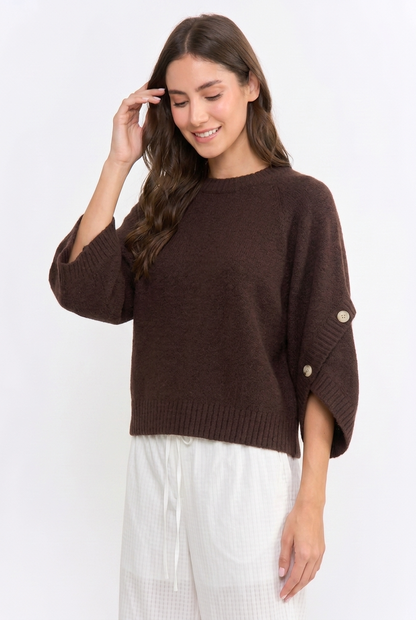 CJW27001 BUTTON SLEEVE KNIT PULLOVER
