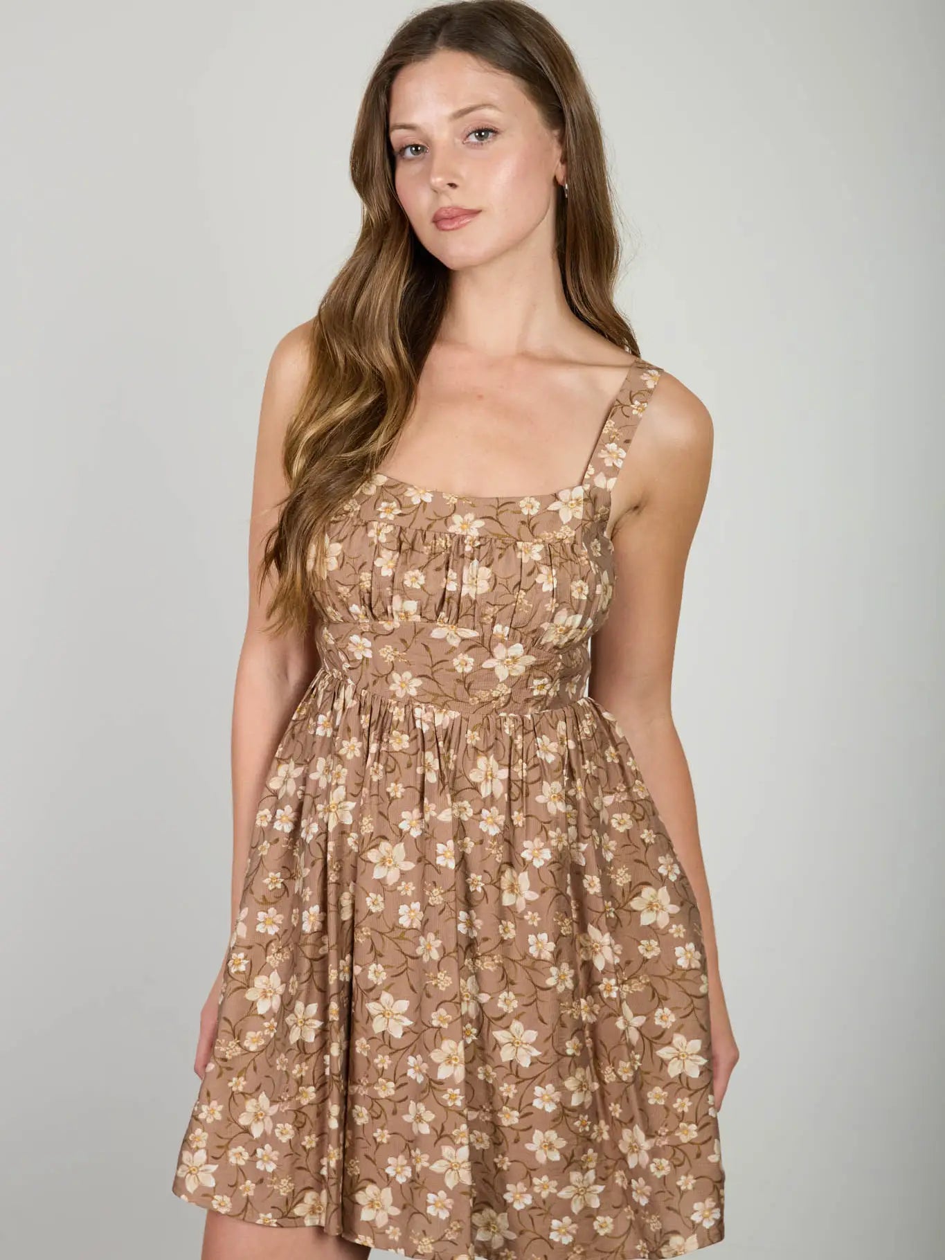 Floral Gathered Tie Back Mini Dress