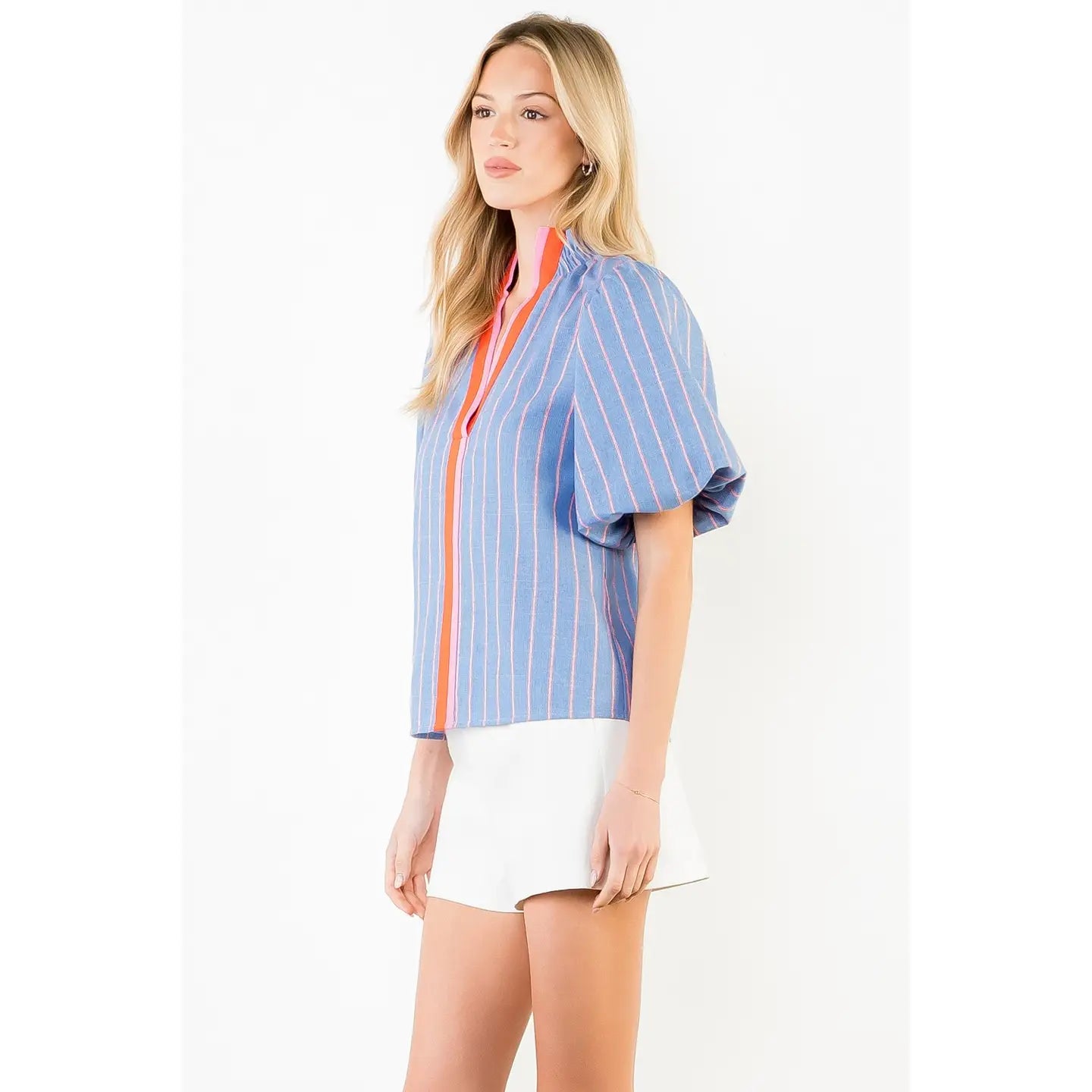 Striped Bubble Sleeve Top