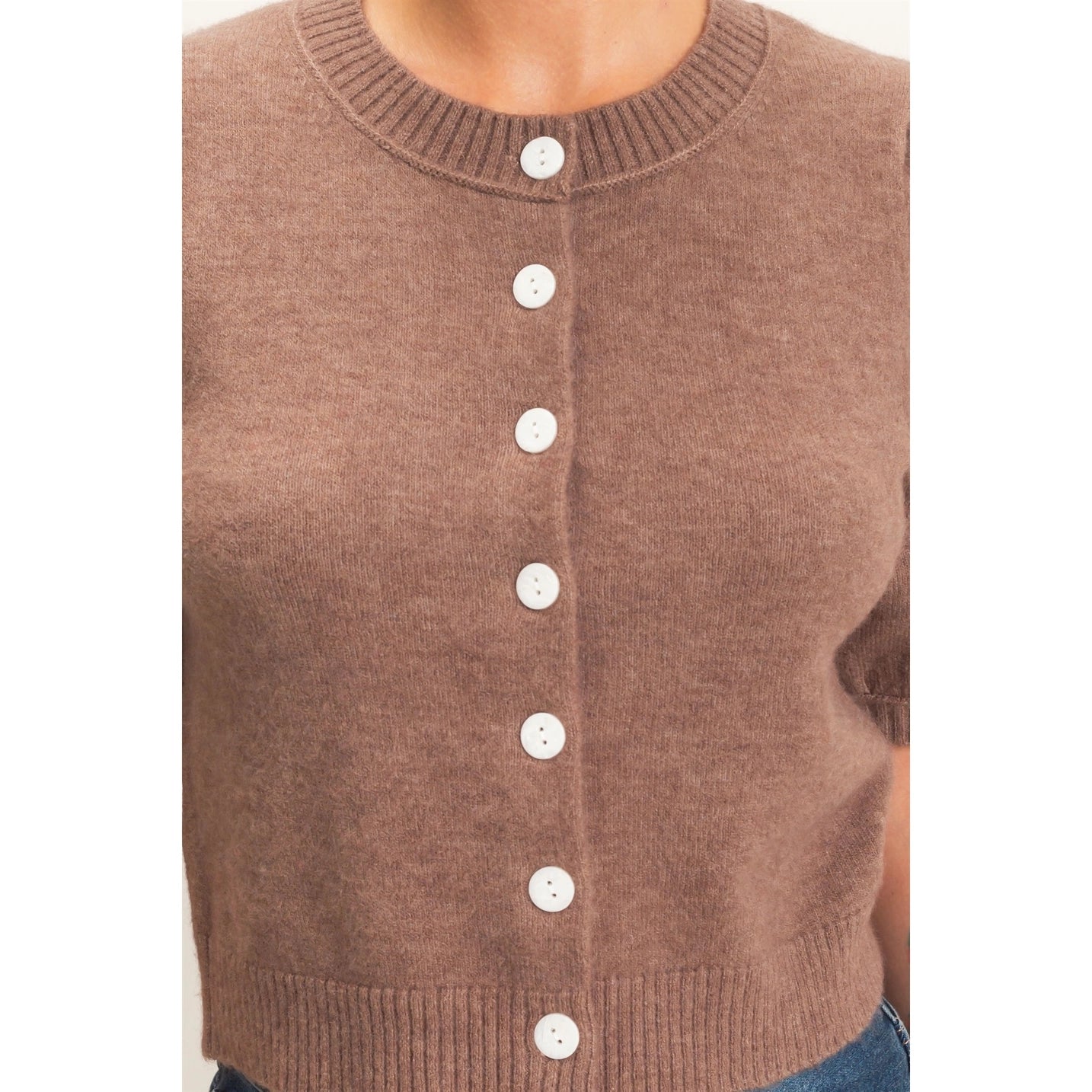 Button Front Puff Short Sleeve Cardigan