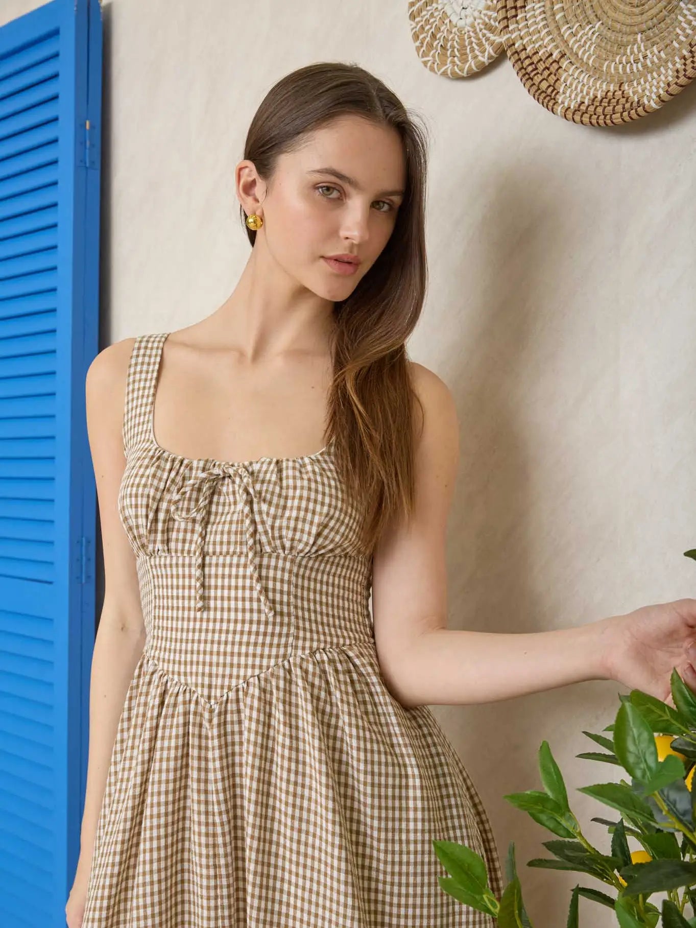 Plaid Sleeveless Corset Midi Dress
