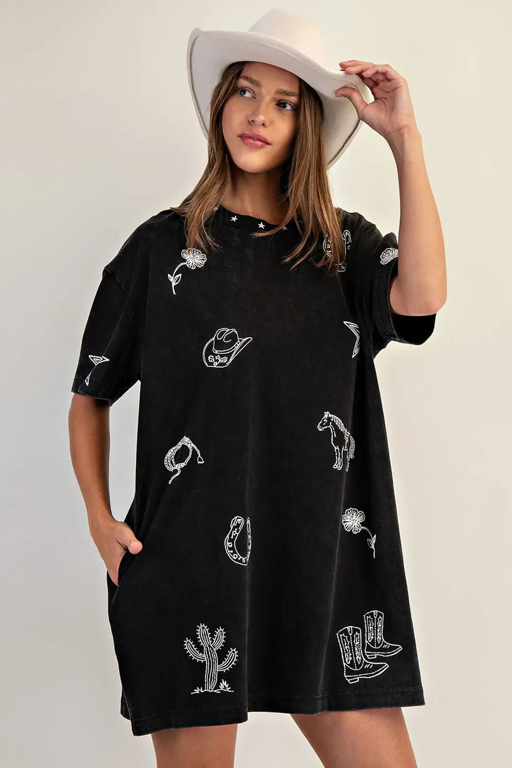 Snow Wash Western Inspired T-shirt DresS