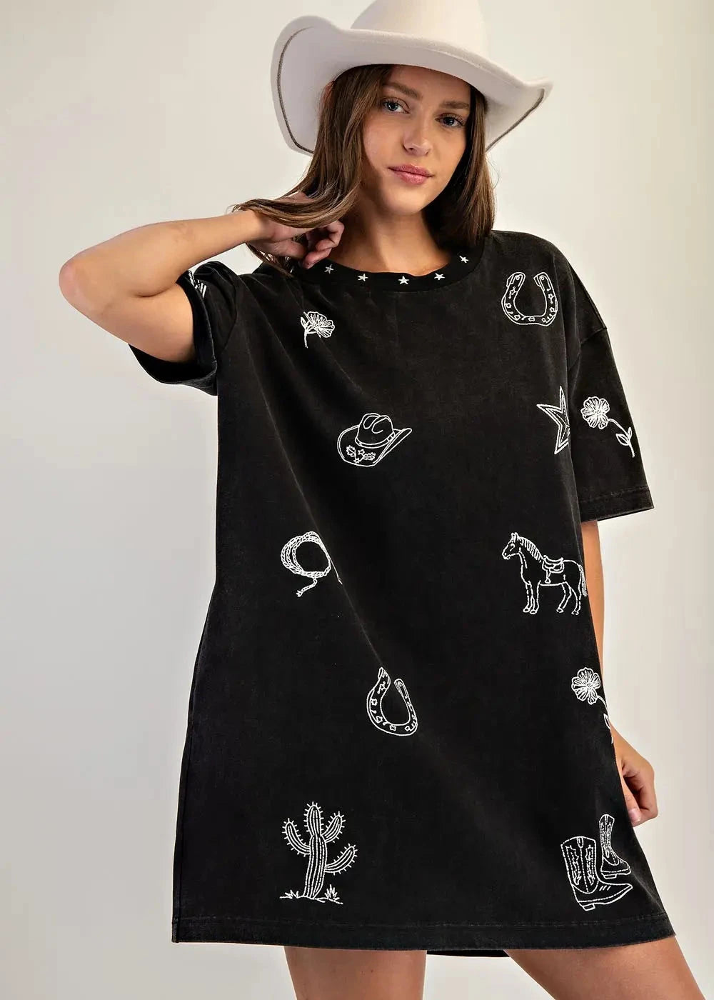 Snow Wash Western Inspired T-shirt DresS