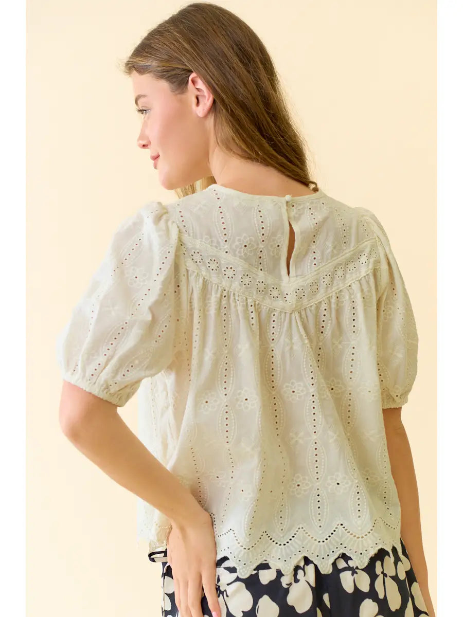 Eyelet Puff Sleeve