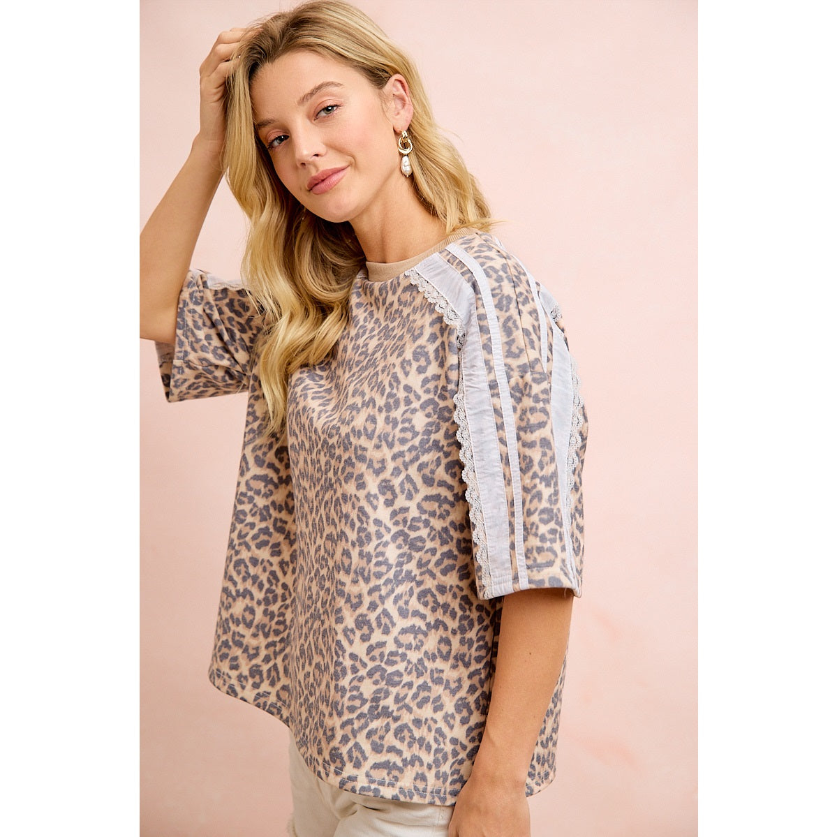 Leopard Lace Detail Top