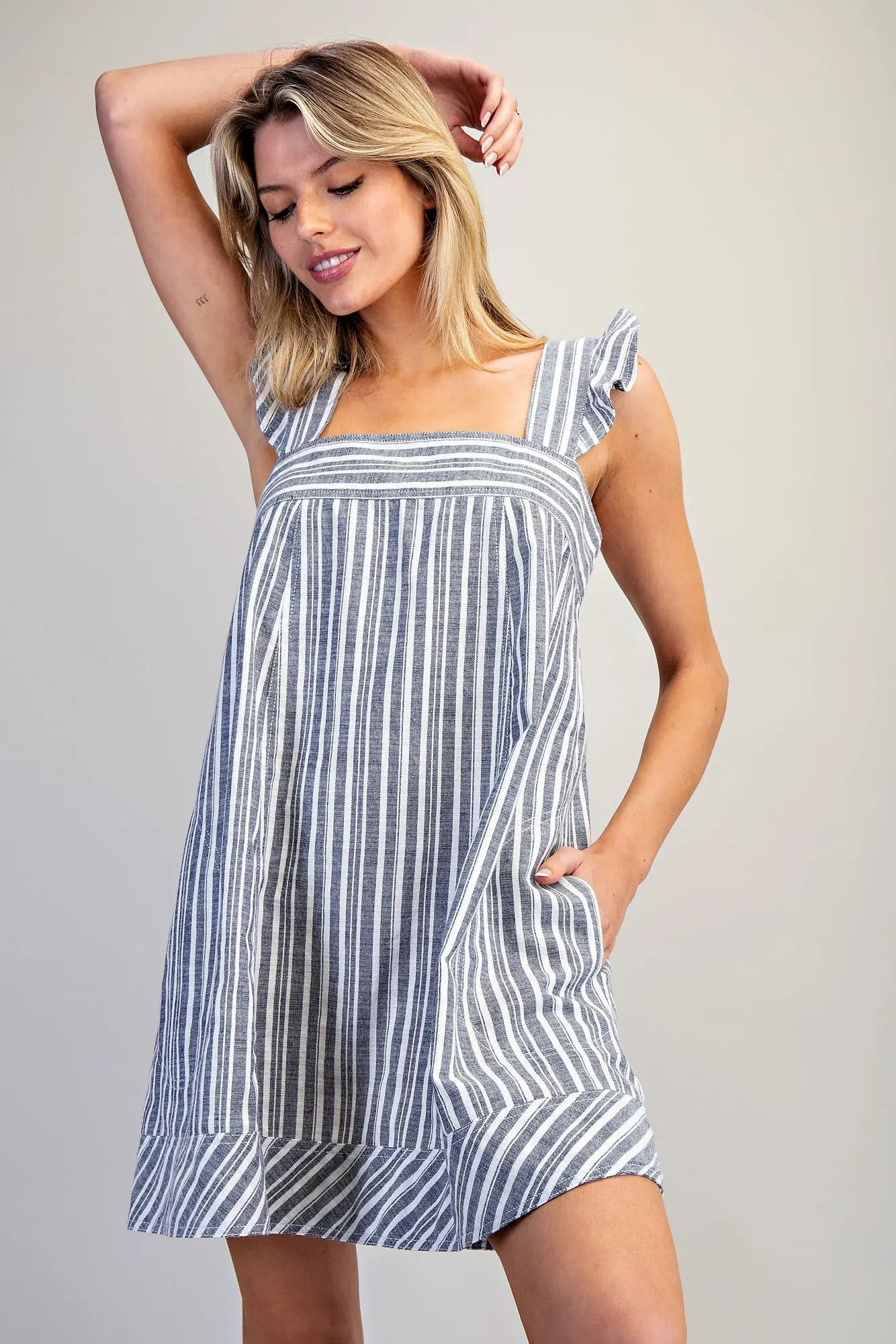 Soft Washed Striped Square Neck Mini Dress