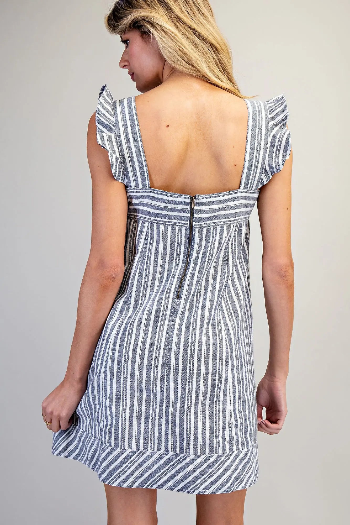 Soft Washed Striped Square Neck Mini Dress