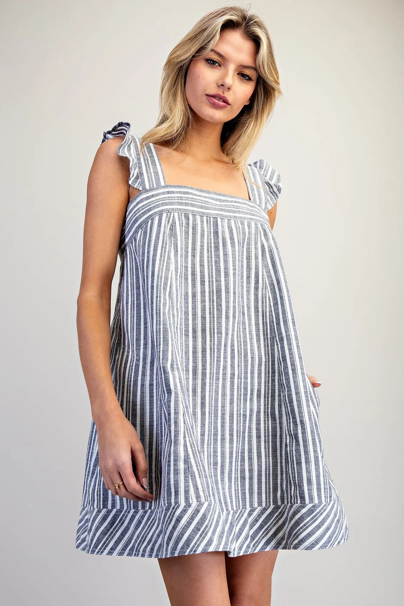 Soft Washed Striped Square Neck Mini Dress