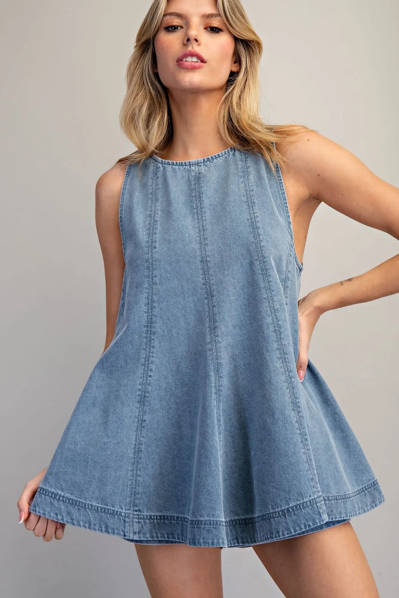 Sleeveless Flared A-Line Denim Top