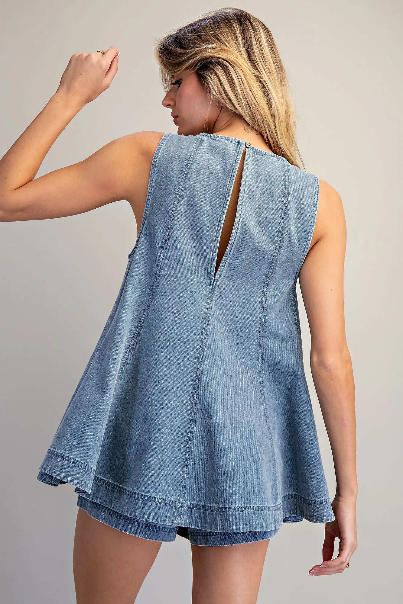 Sleeveless Flared A-Line Denim Top