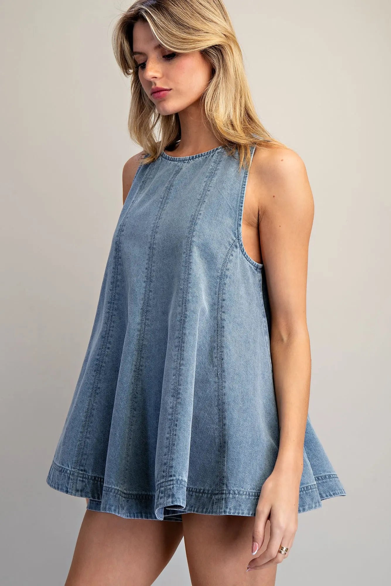Sleeveless Flared A-Line Denim Top