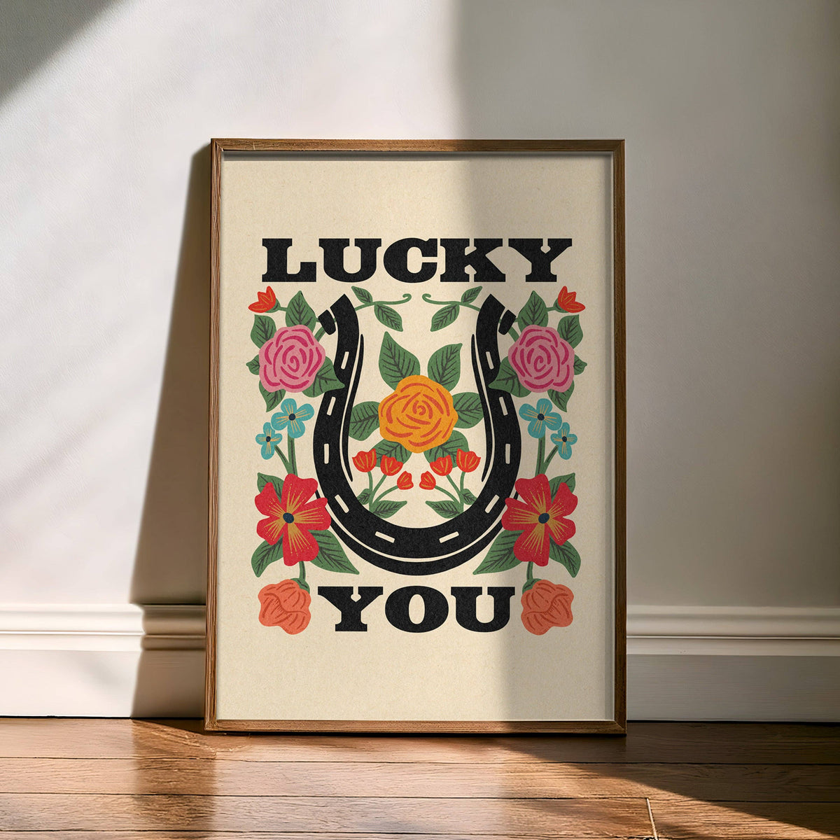 Lucky You Floral Horseshoe Art Print (FLAT)