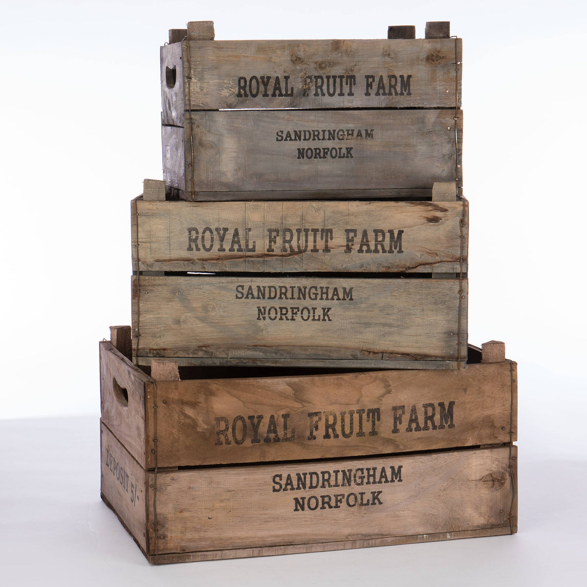 Set of 3 Royal Fruit Farm Wood Crates