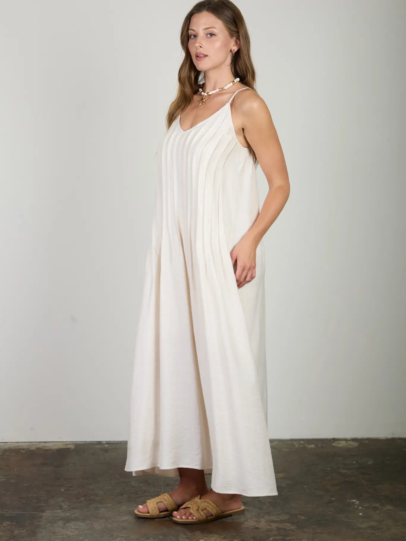 Pintuck Spaghetti Maxi Dress