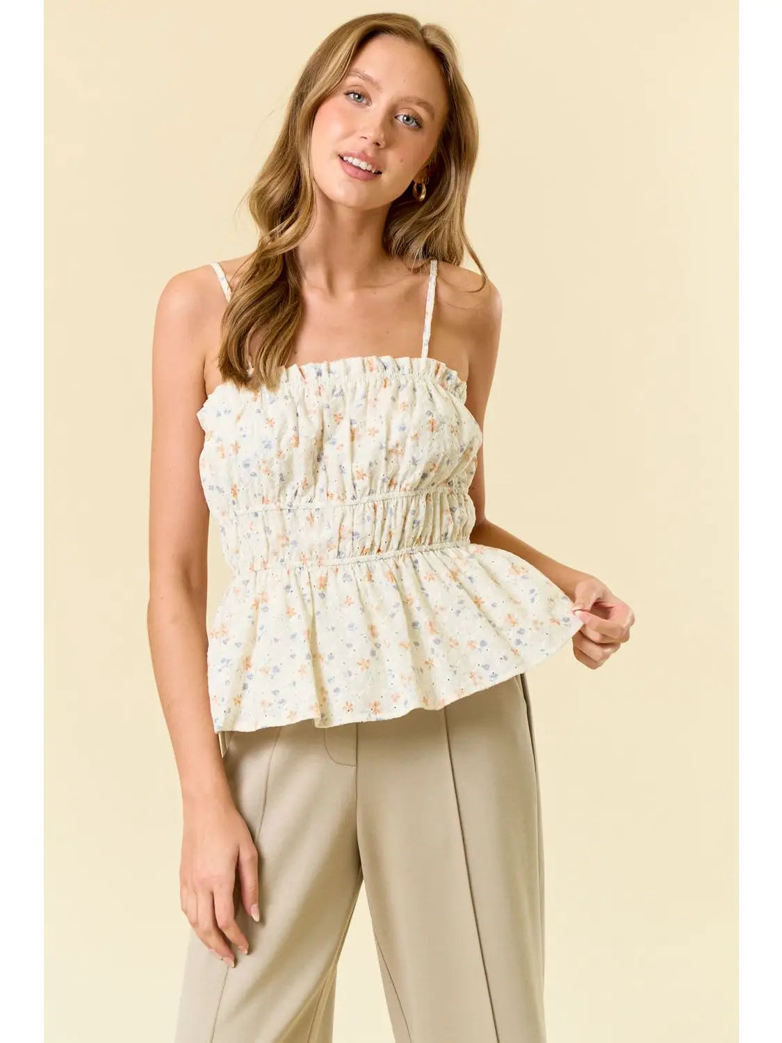 Floral Eyelet Ruffle Tank