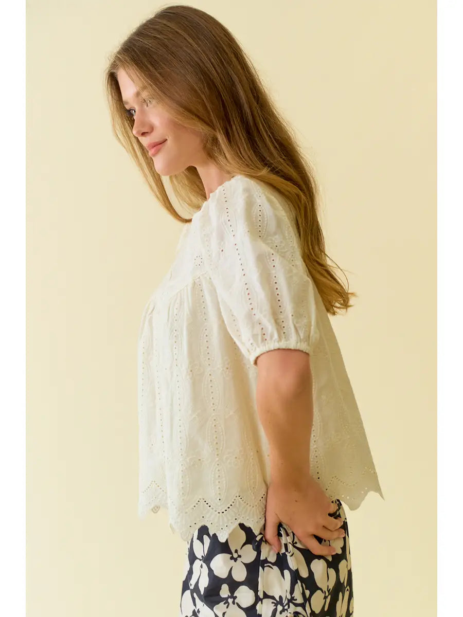 Eyelet Puff Sleeve