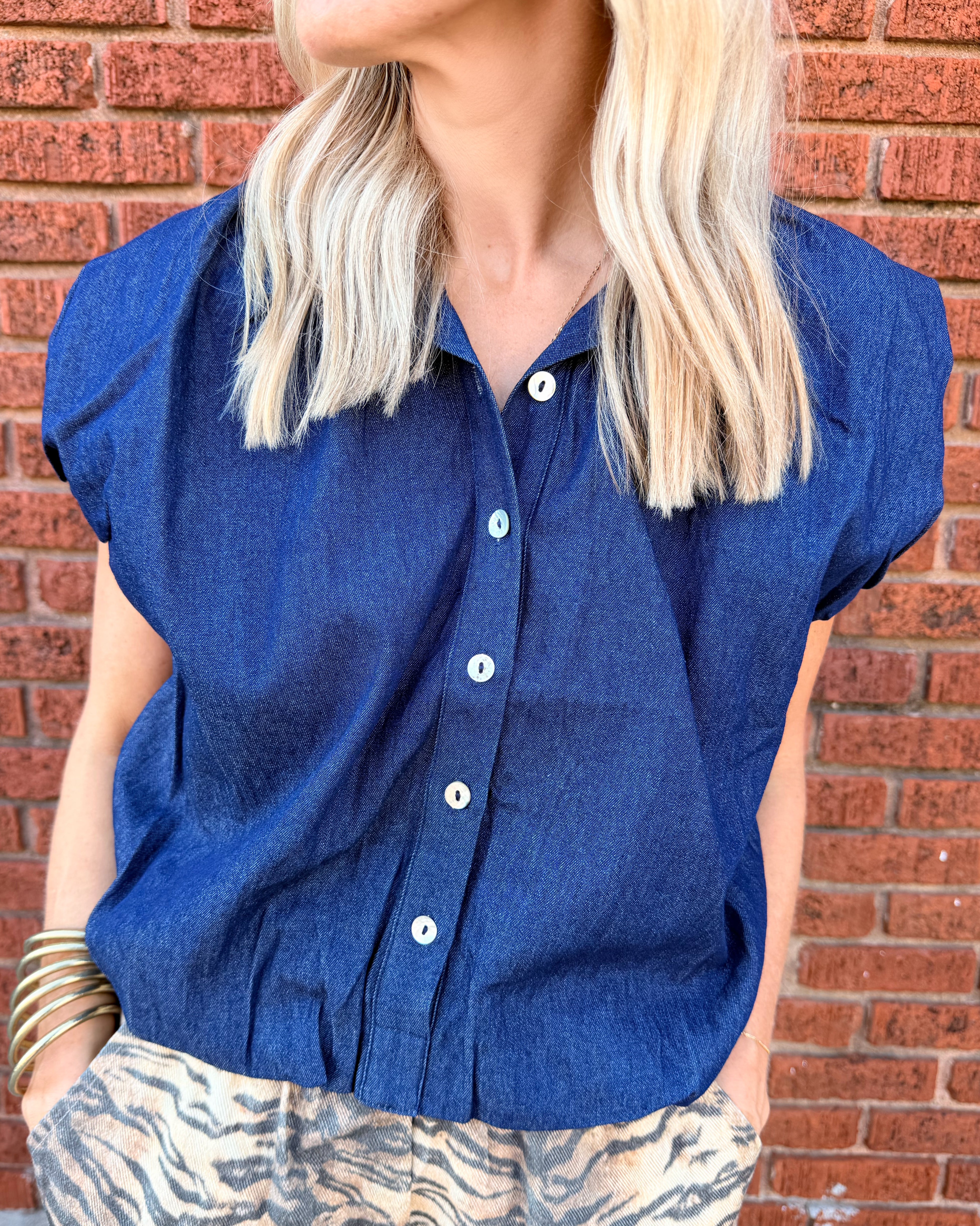 Reagan Denim Button-Up Top
