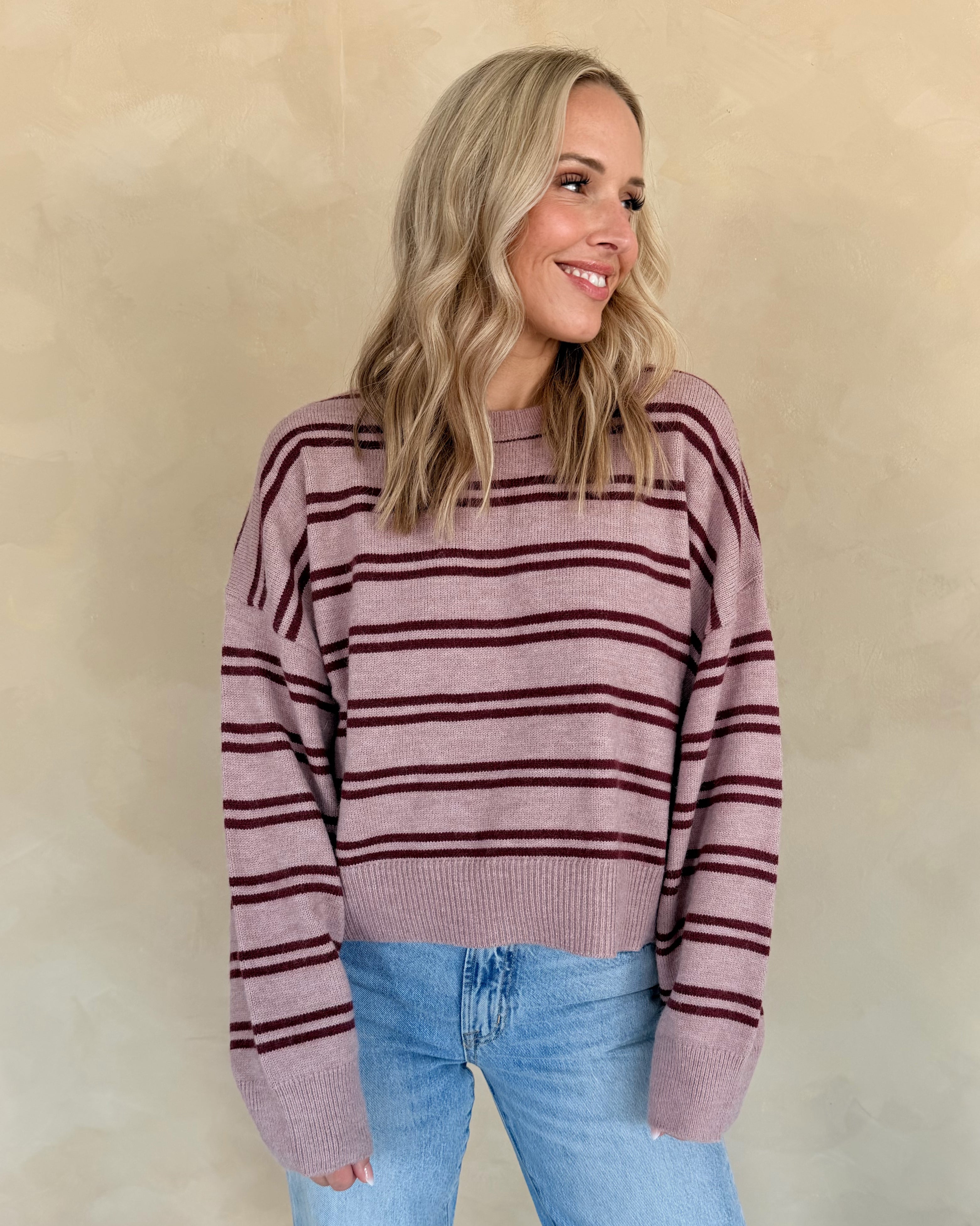 Round Neck Stripe Knit Sweater