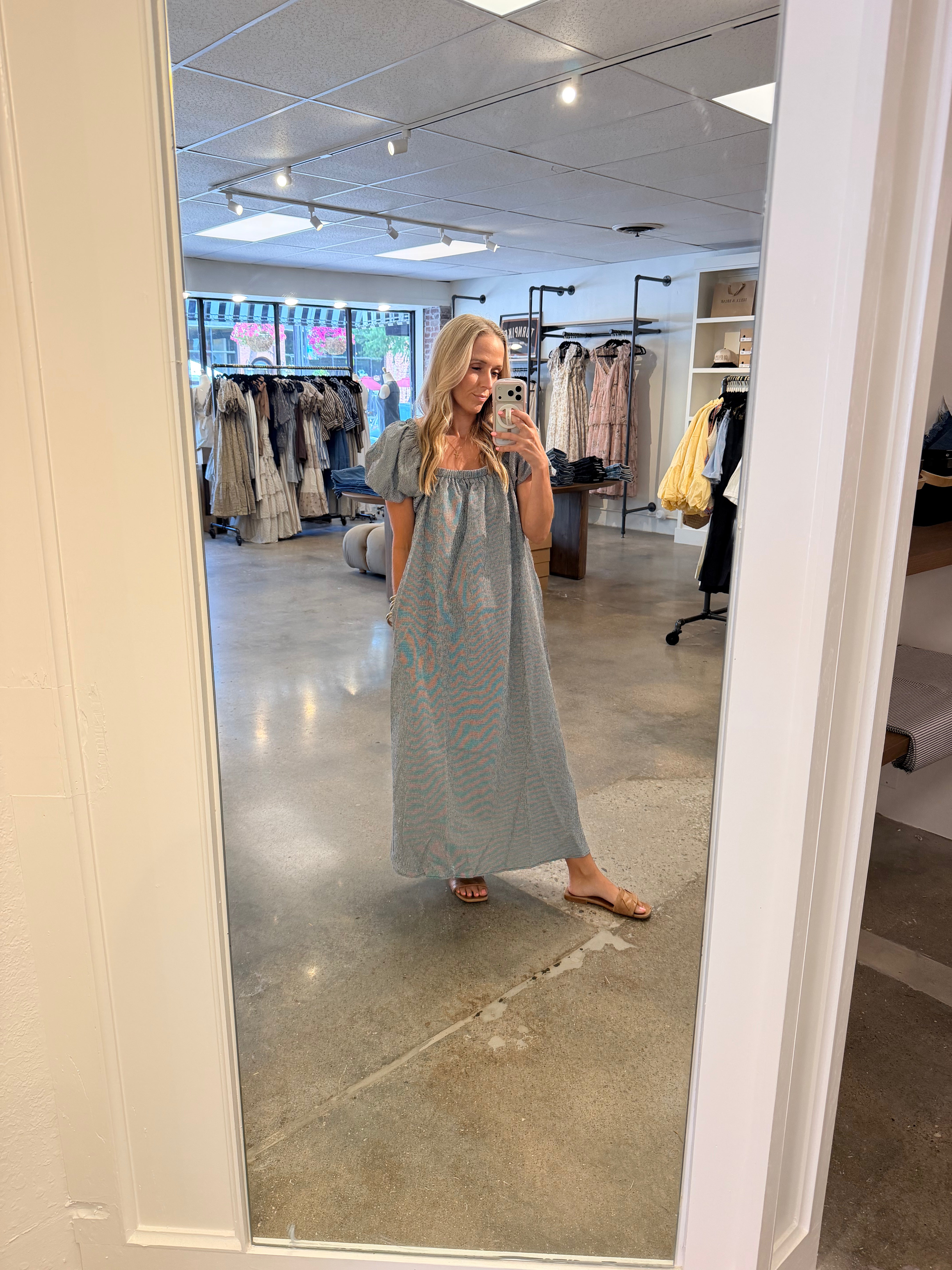 Gingham Puff Sleeve Dress