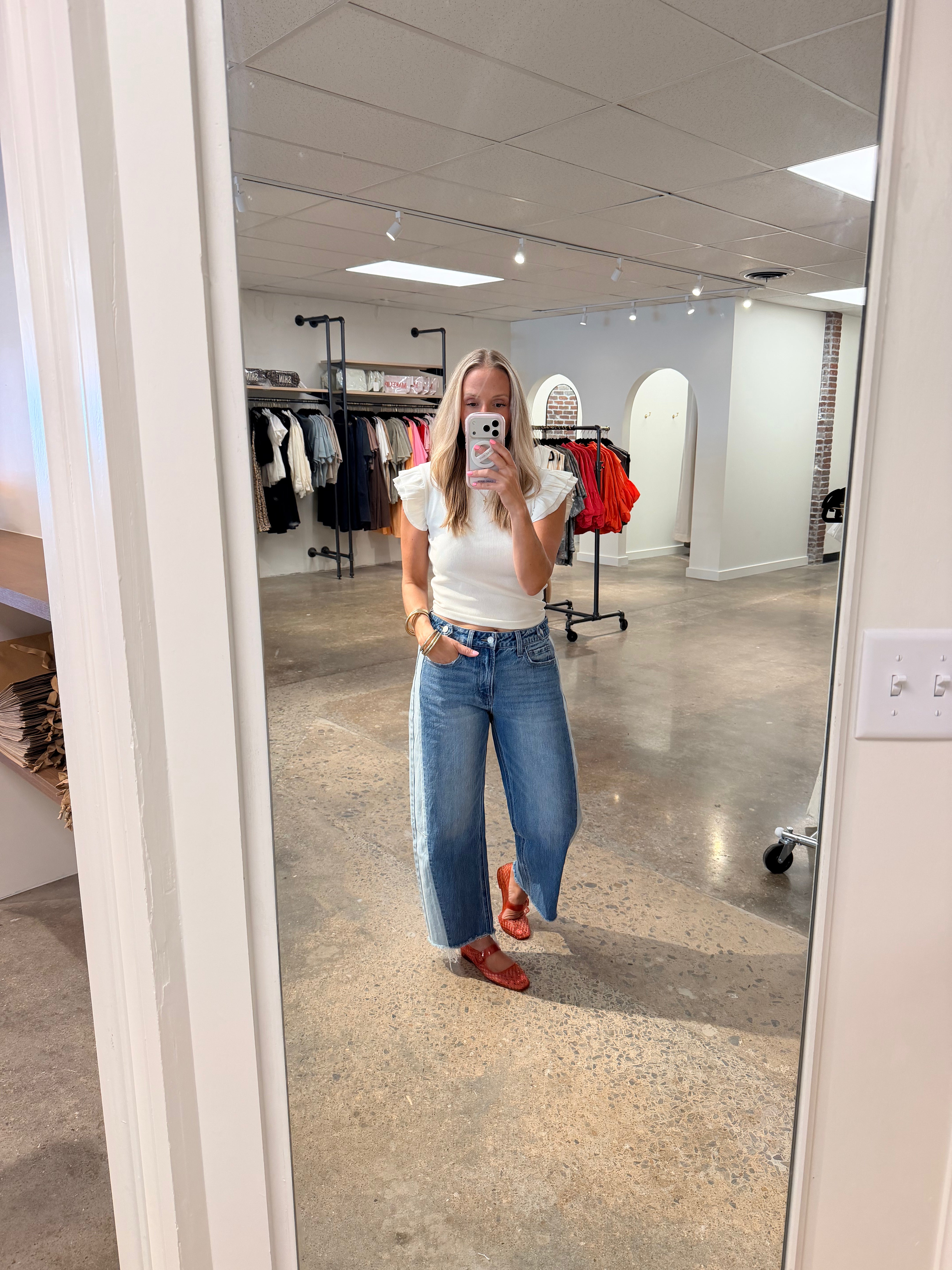 Two Tone High Rise Barrel Jean