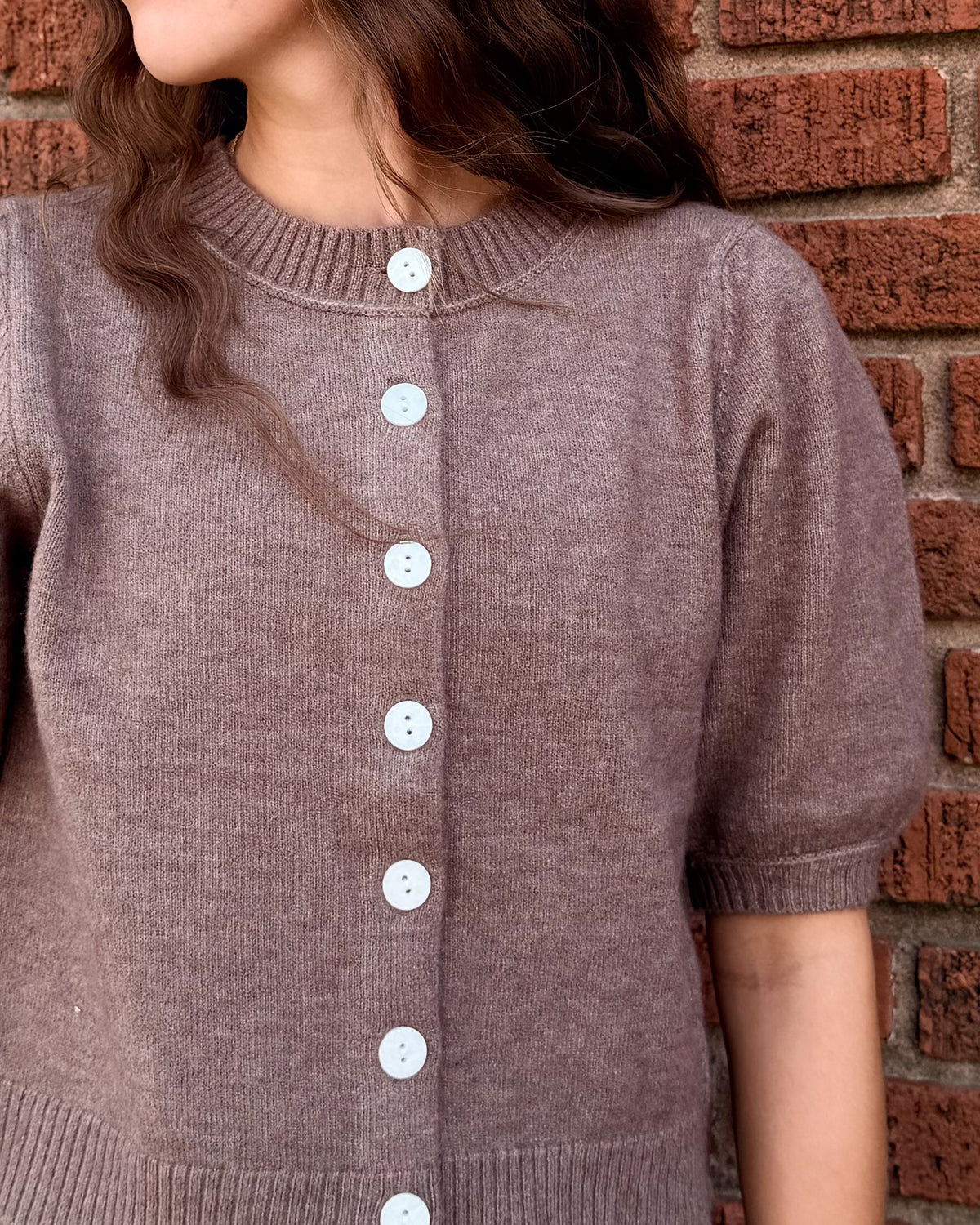 Button Front Puff Short Sleeve Cardigan