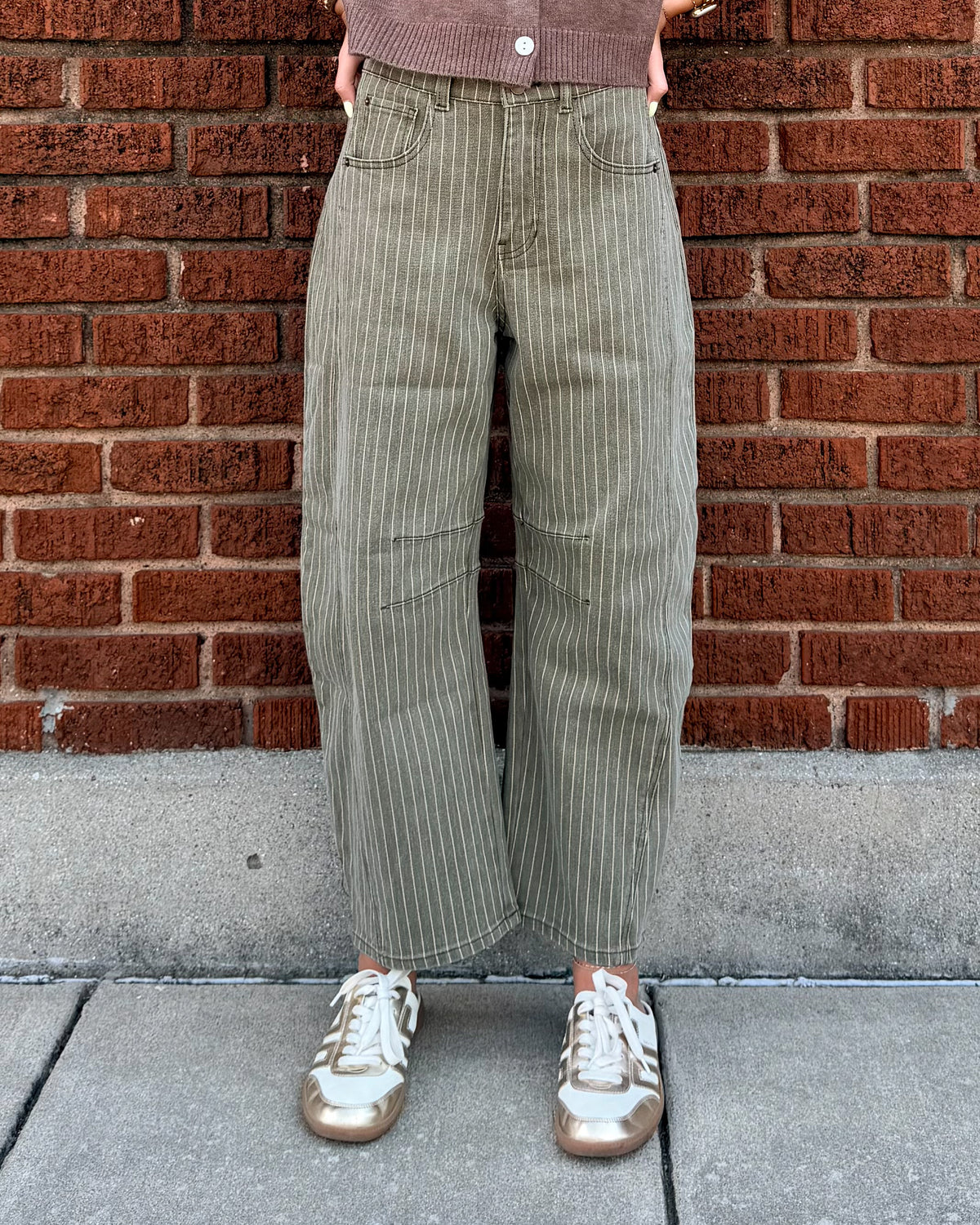 Pinstriped Barrel Pants