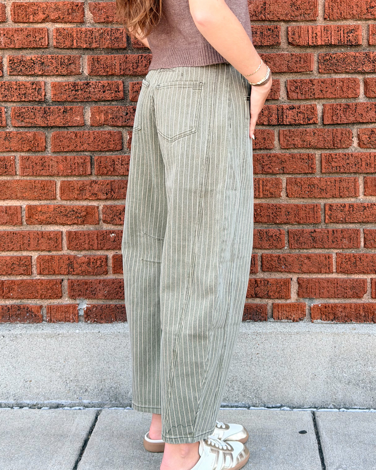 Pinstriped Barrel Pants