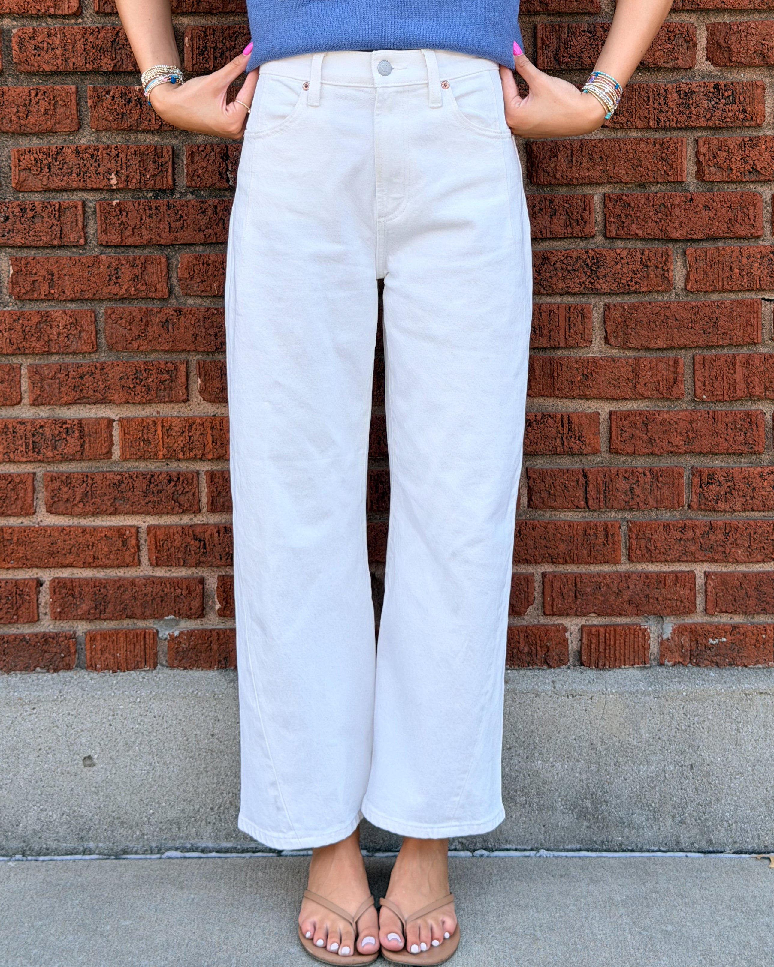 Kyra High Rise Bowed Ankle Jean by Pistola in Antique White