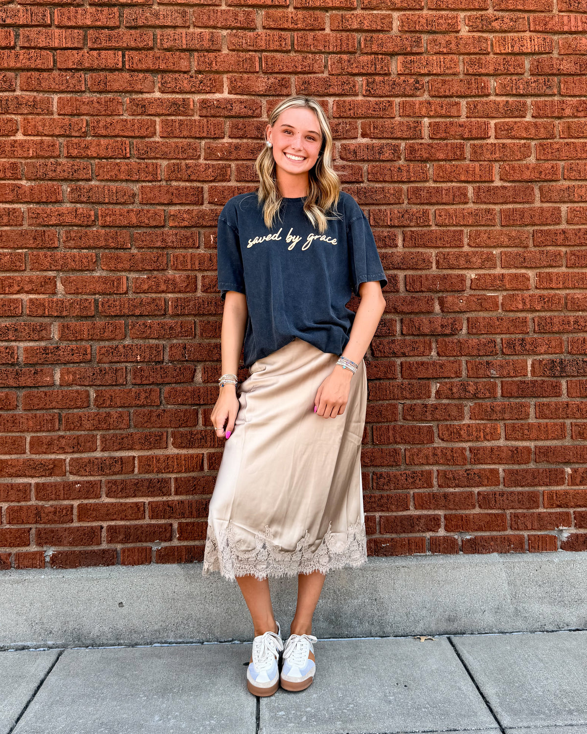 Lace Trim Midi Skirt