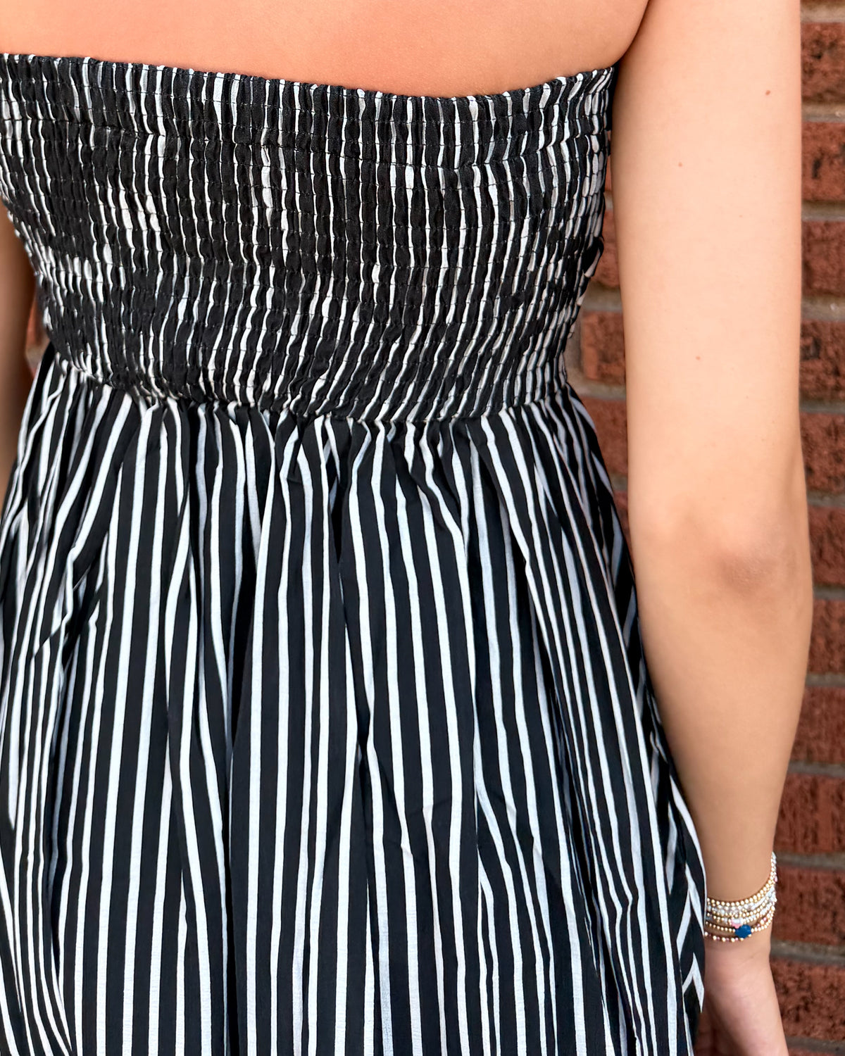 Striped Tube Neck Strapless Flare Maxi Dress