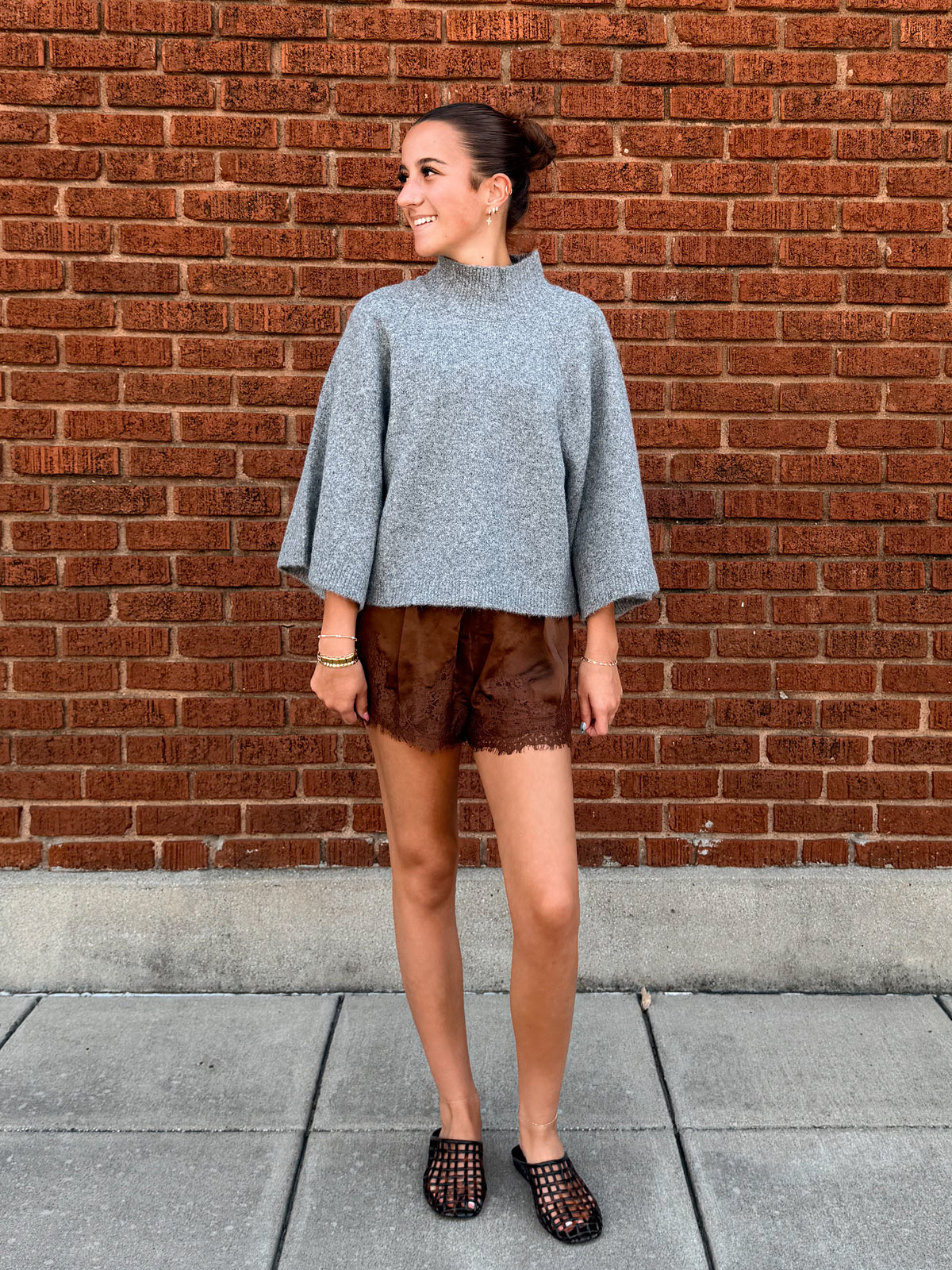 Satin Shorts with Lace Detail
