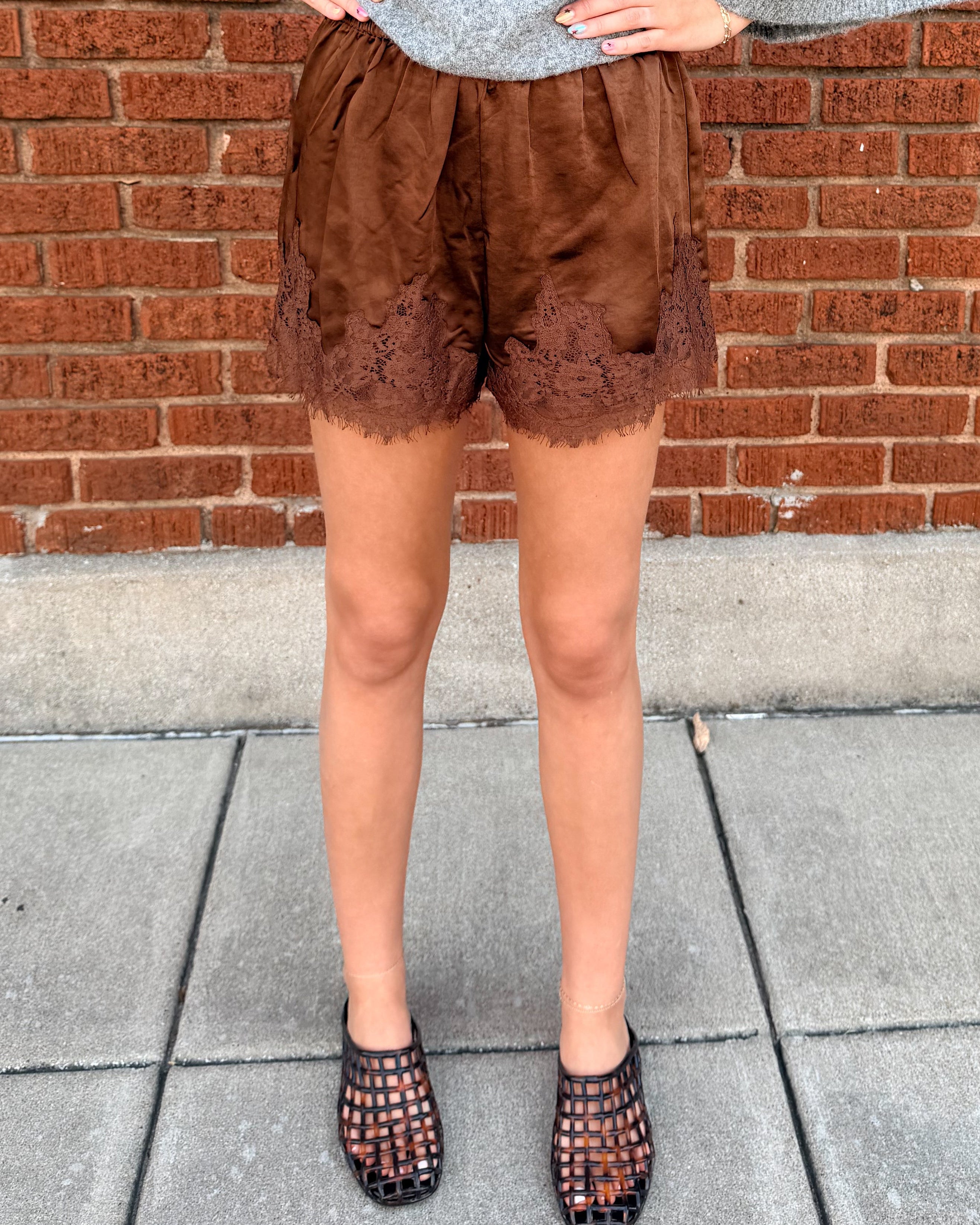 Satin Shorts with Lace Detail