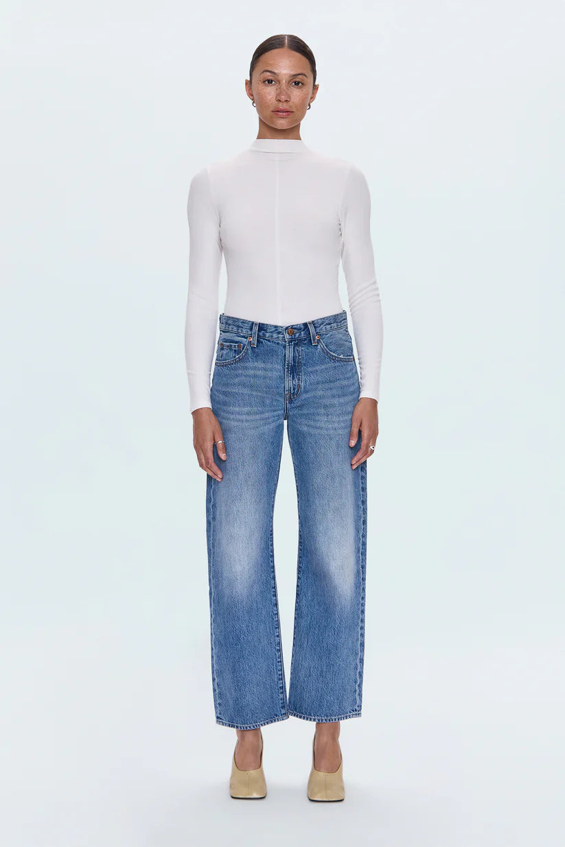 Lexi Mid Rise Bowed Straight Jean by Pistola in Metropolis