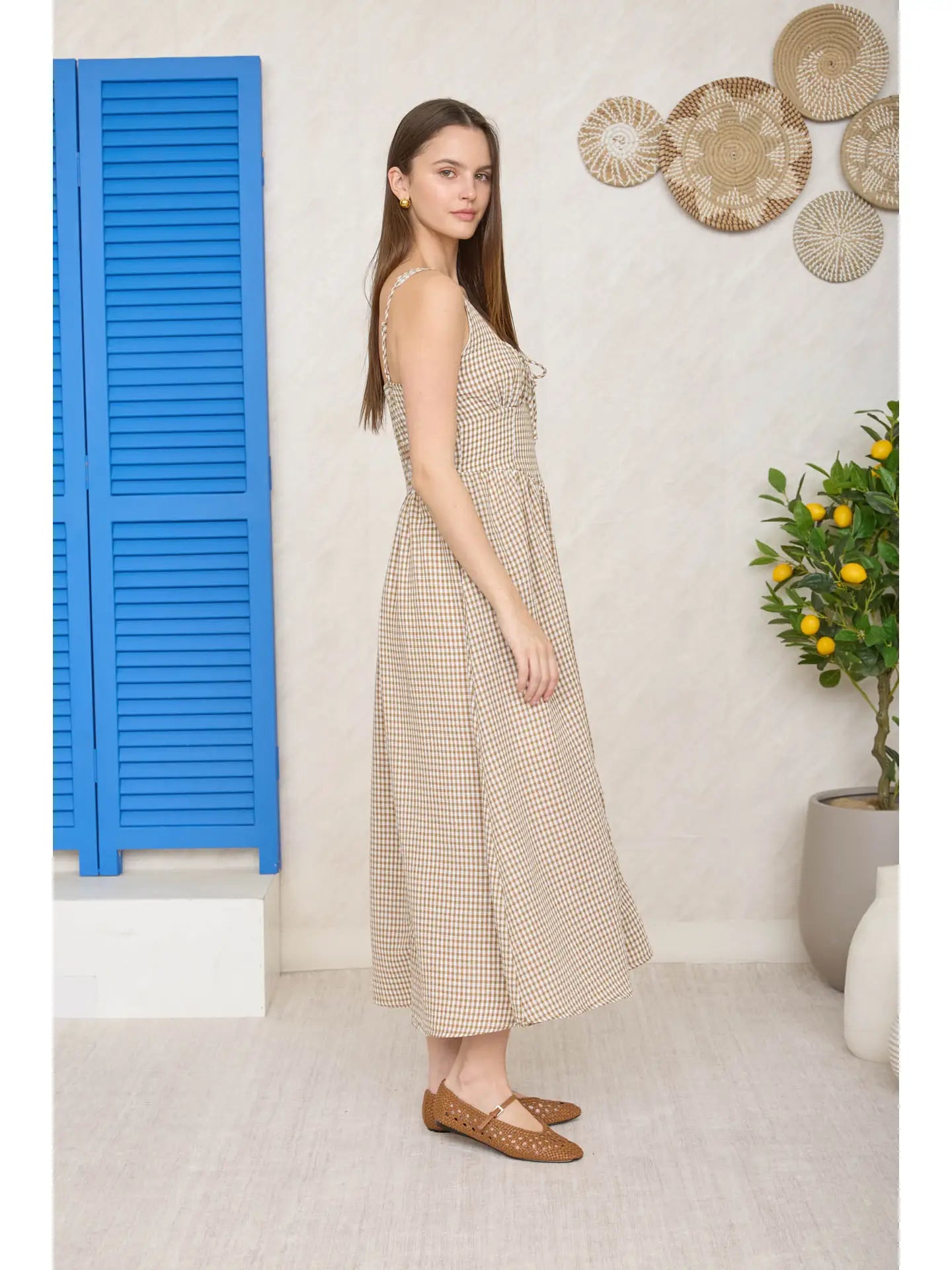 Plaid Sleeveless Corset Midi Dress