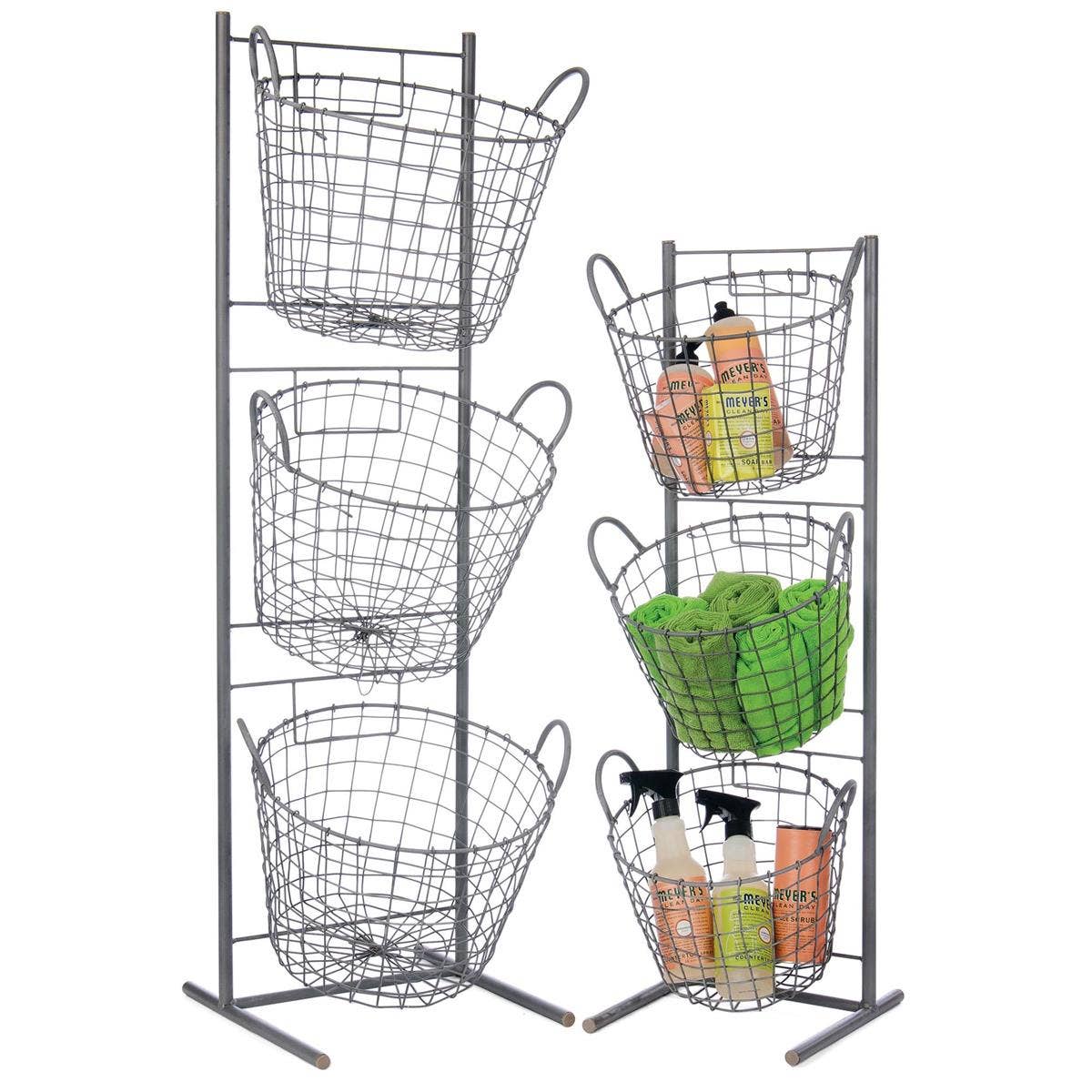 Gray Metal 3-Basket Display Stand