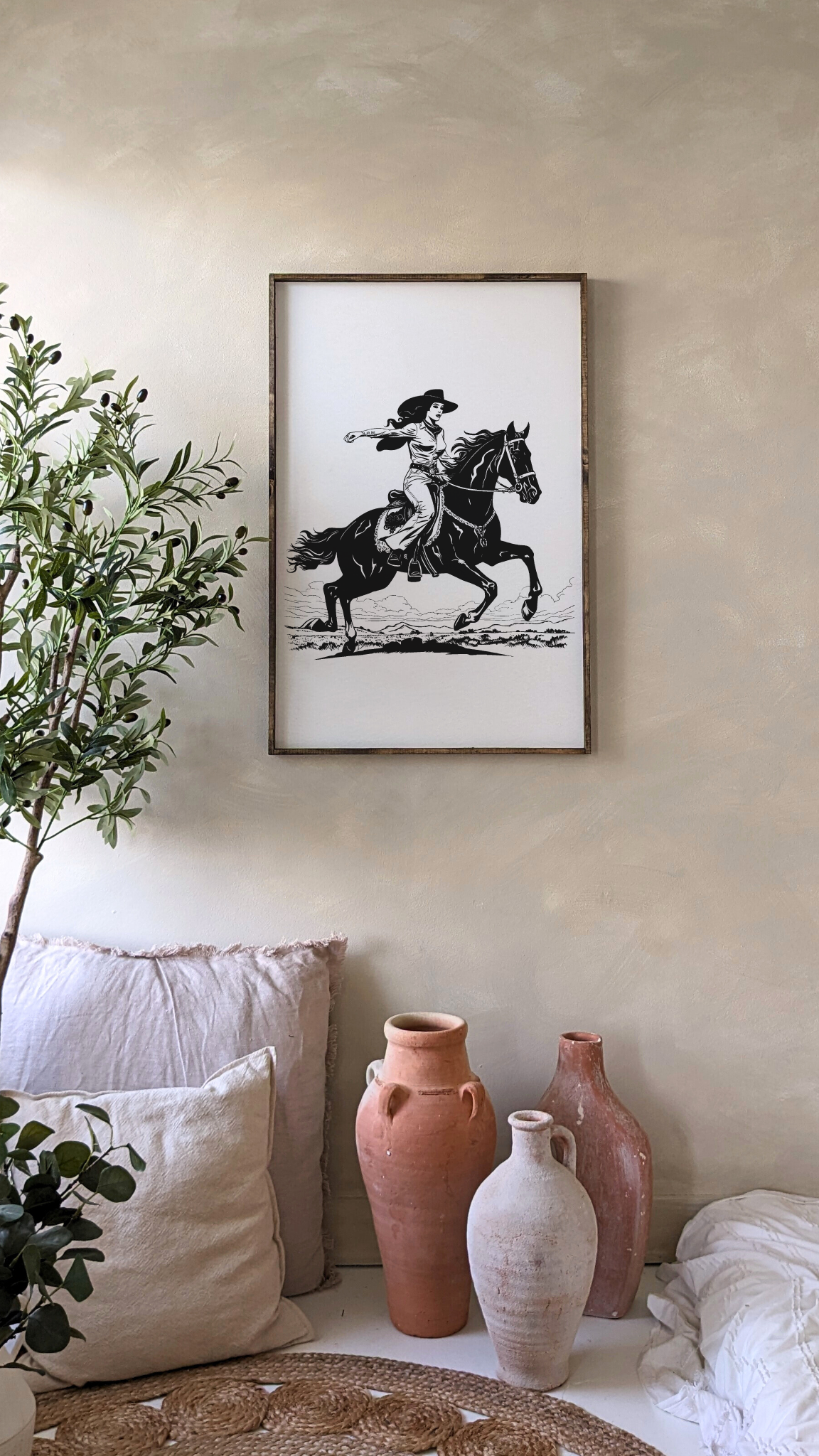 Vintage Cowgirl Framed Print - Handmade Western Wall Art
