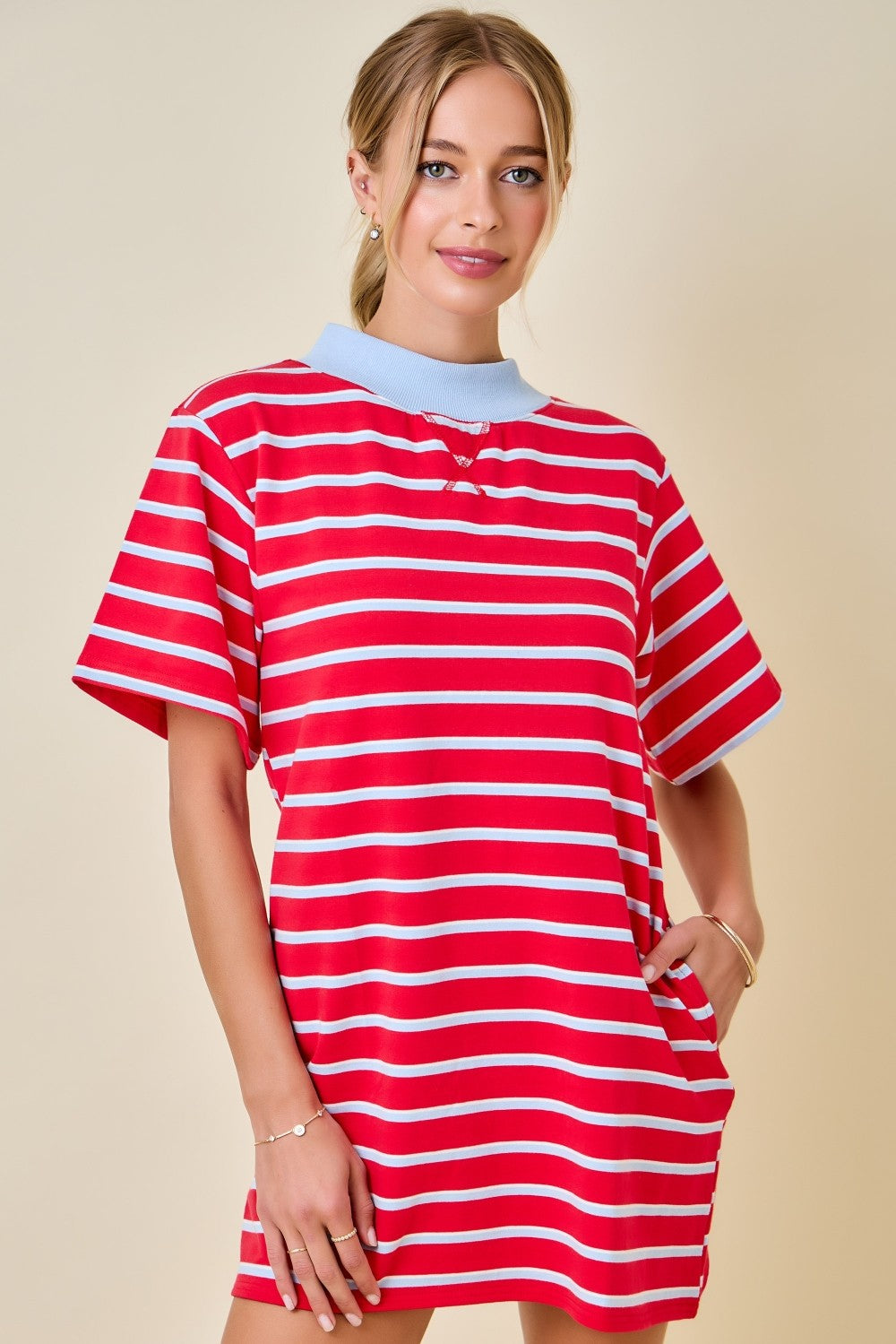Striped Mockneck Sweatshirt Dress