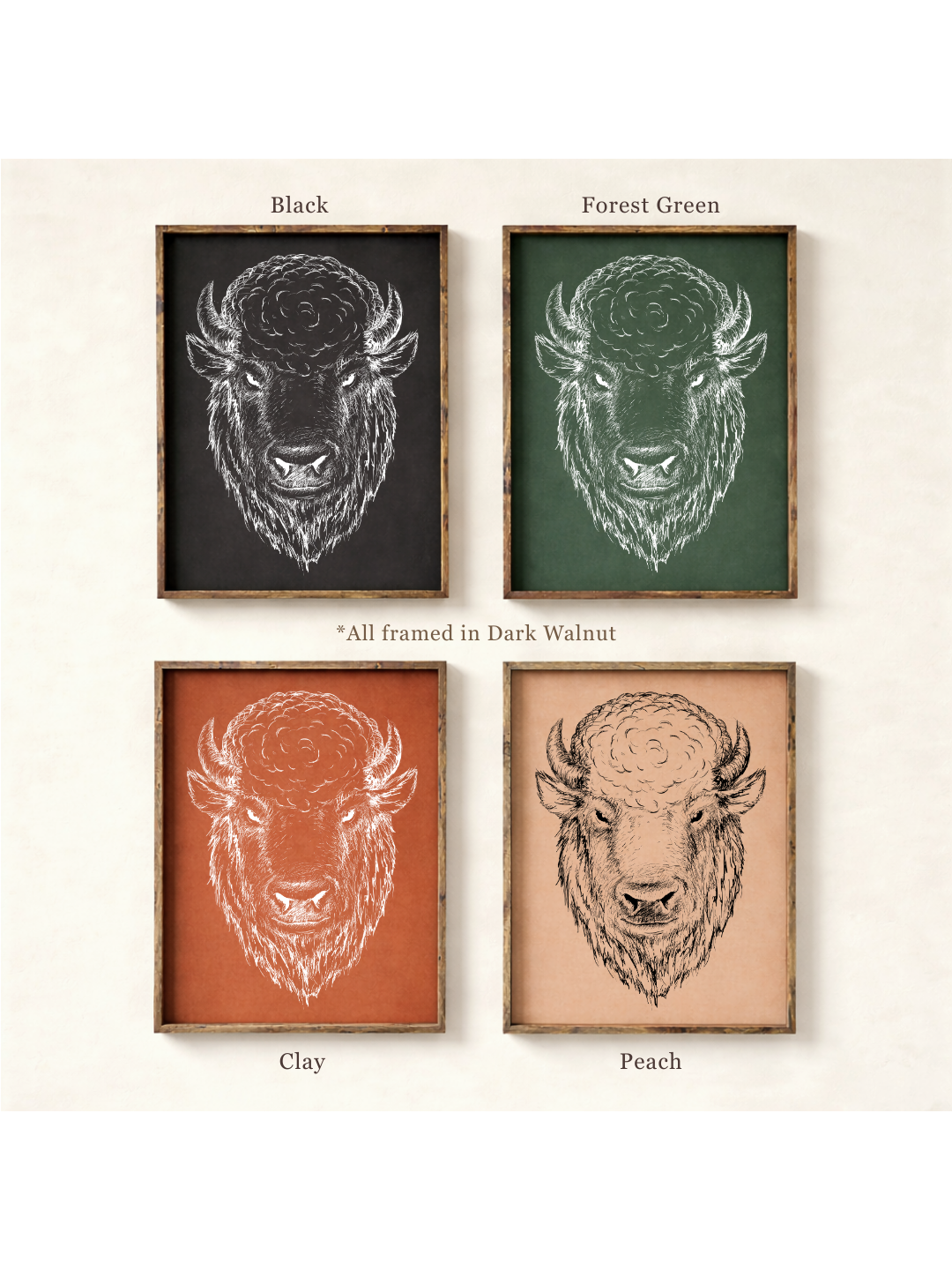 Bison Line Art Framed Print – Western Buffalo Wall Art