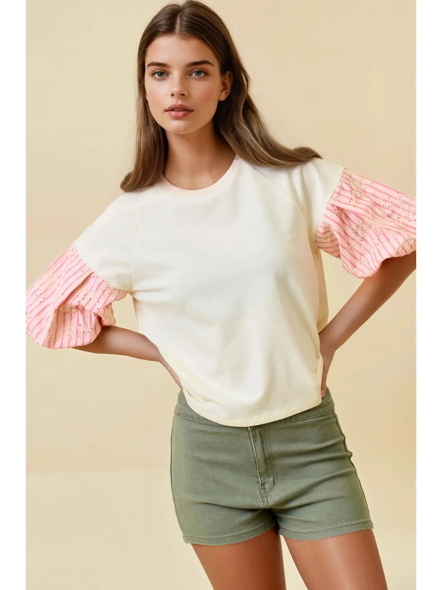 Embroidered Stripe Sleeve Top