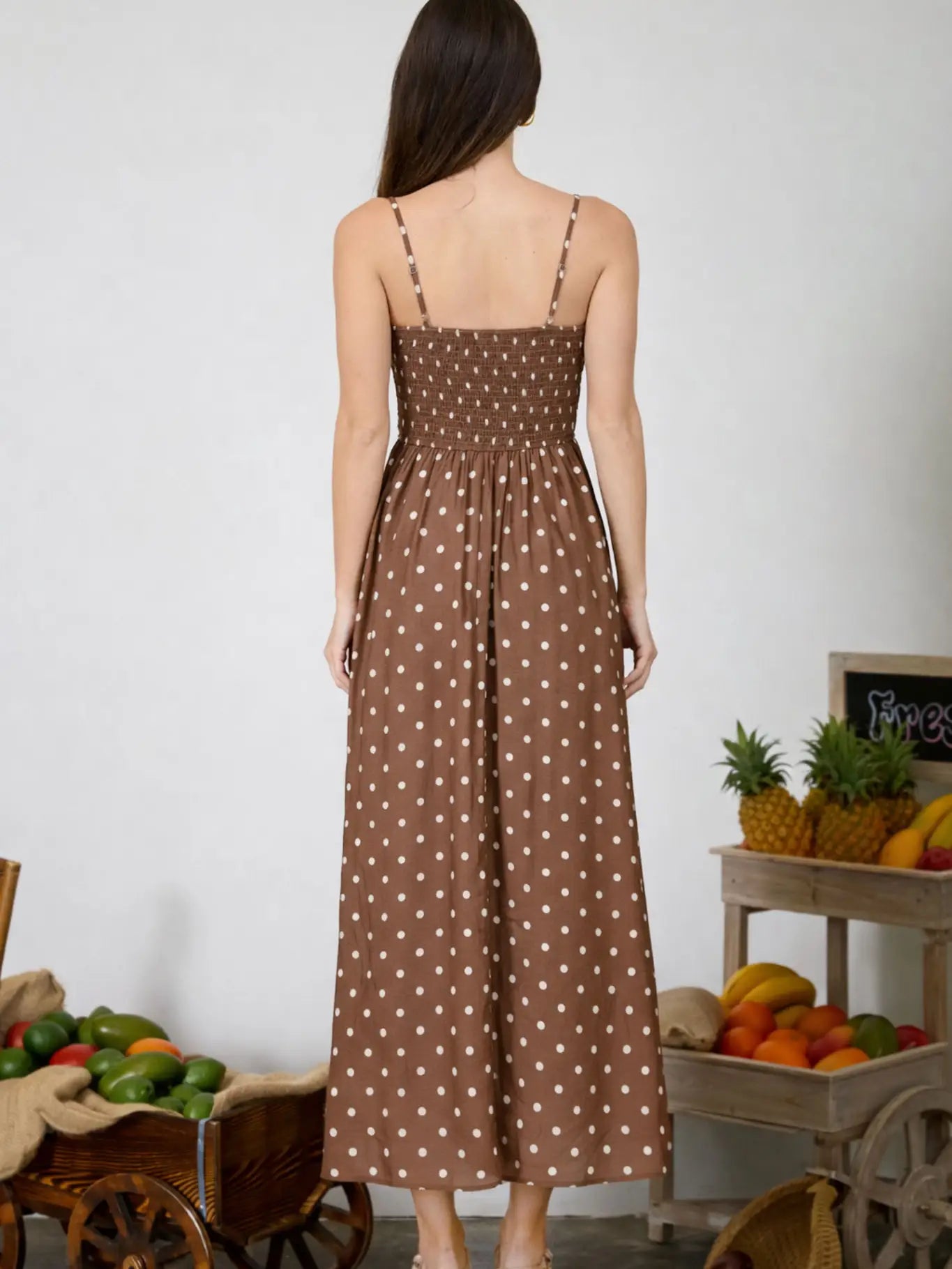 Polka Dot Smocked Waist Midi Dress