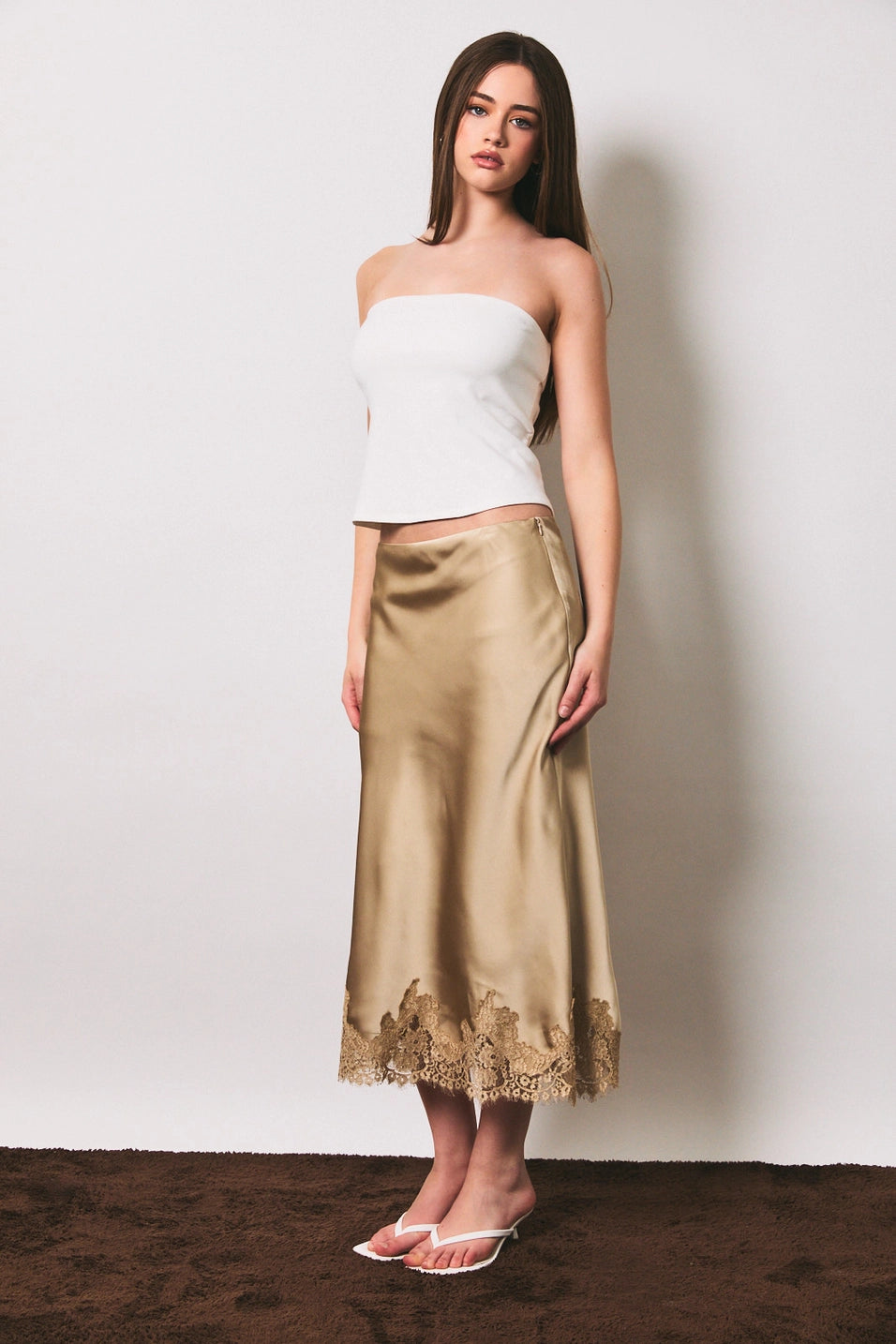 Lace Trim Midi Skirt