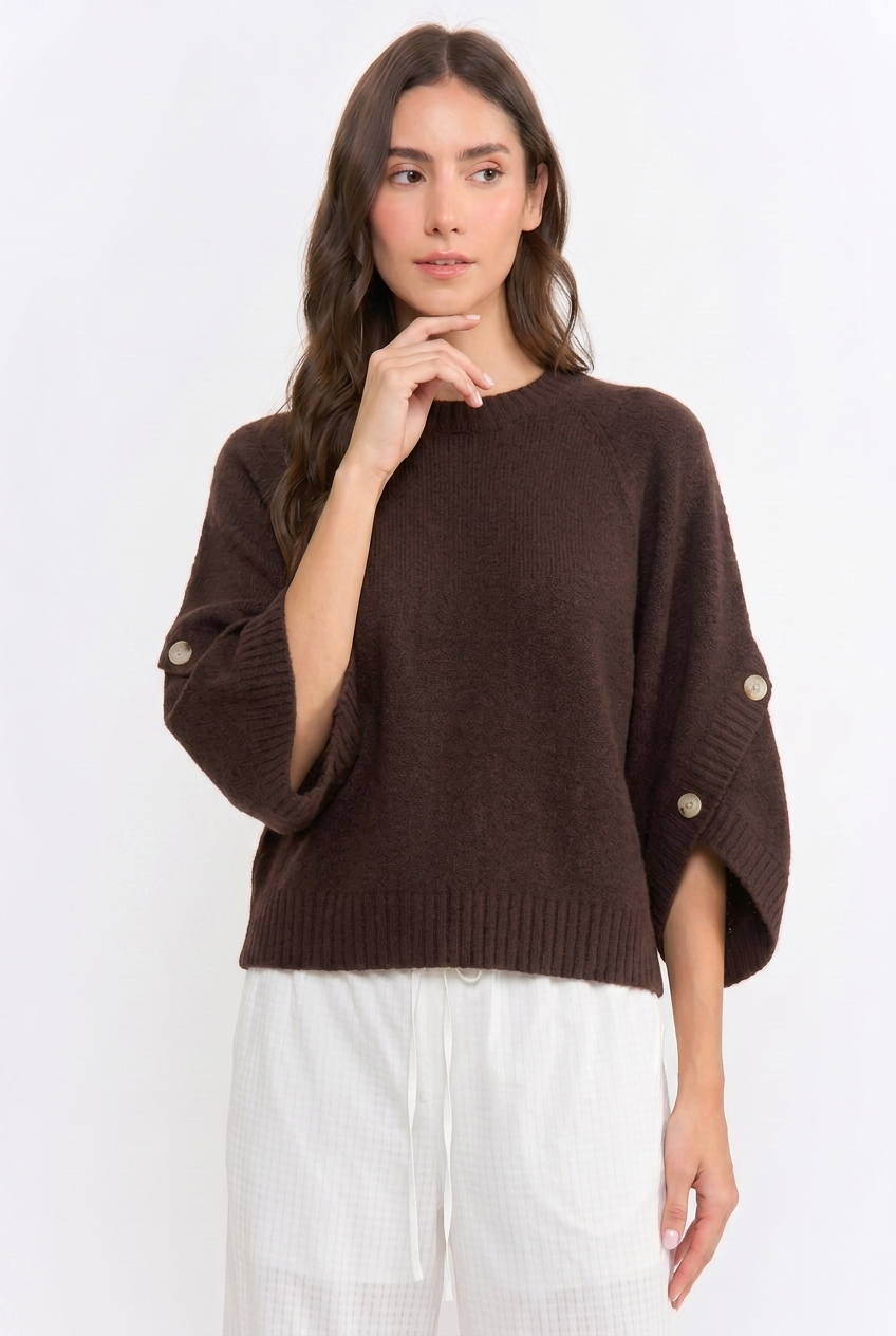 CJW27001 BUTTON SLEEVE KNIT PULLOVER