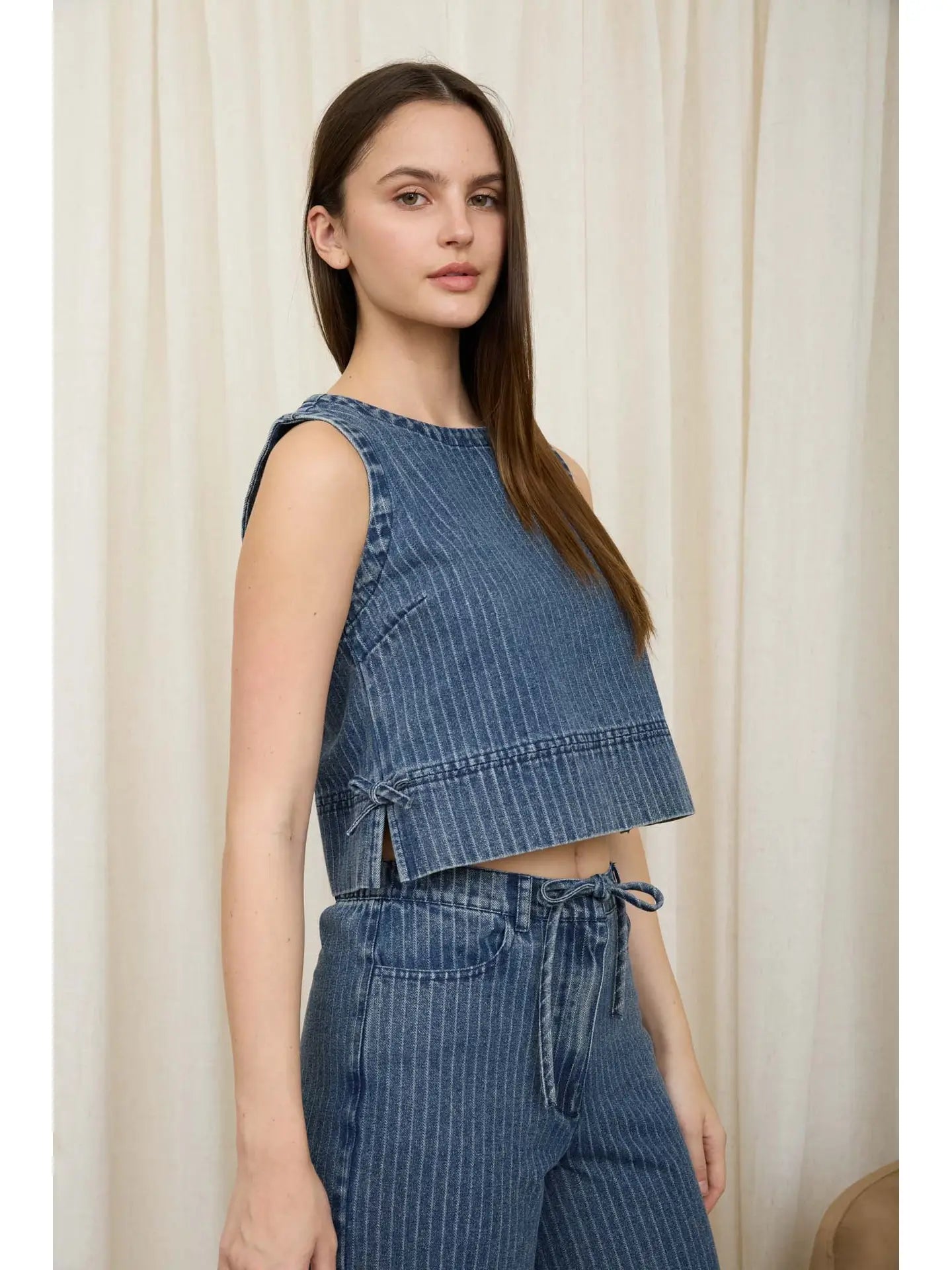 Stripe Washed Denim Top