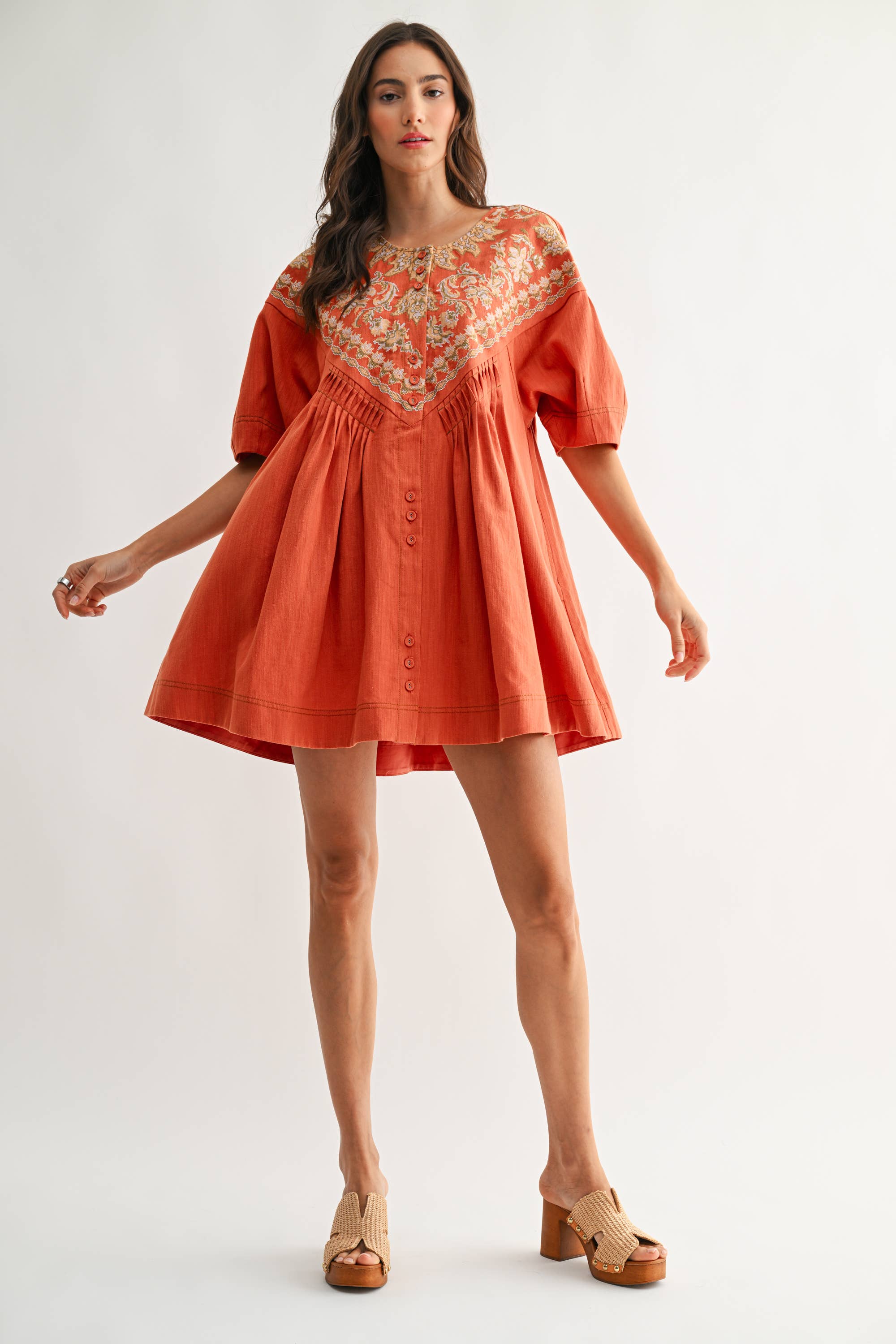 CJD26988 Embroidered Linen Tunic Dress