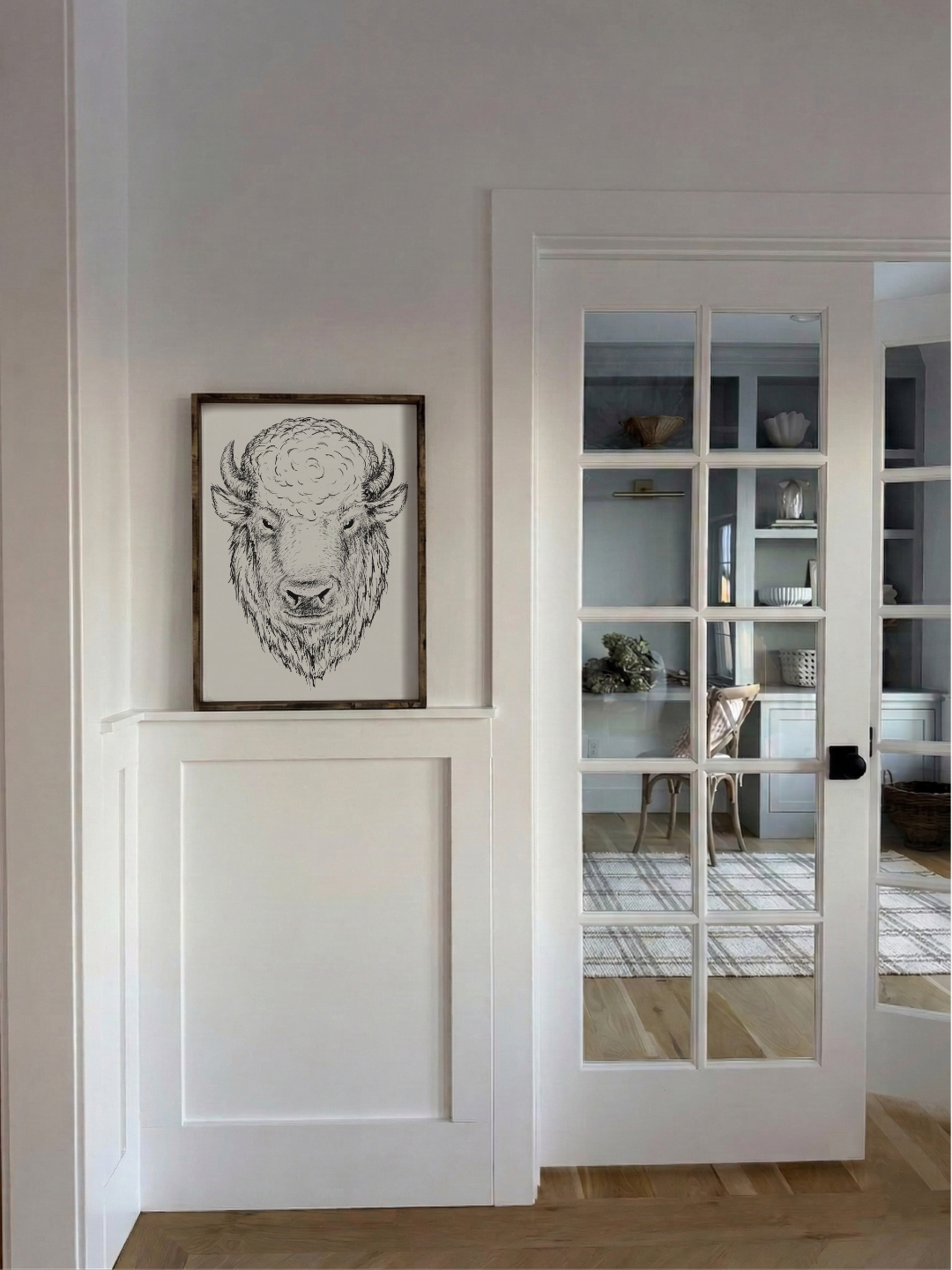 Bison Line Art Framed Print – Western Buffalo Wall Art