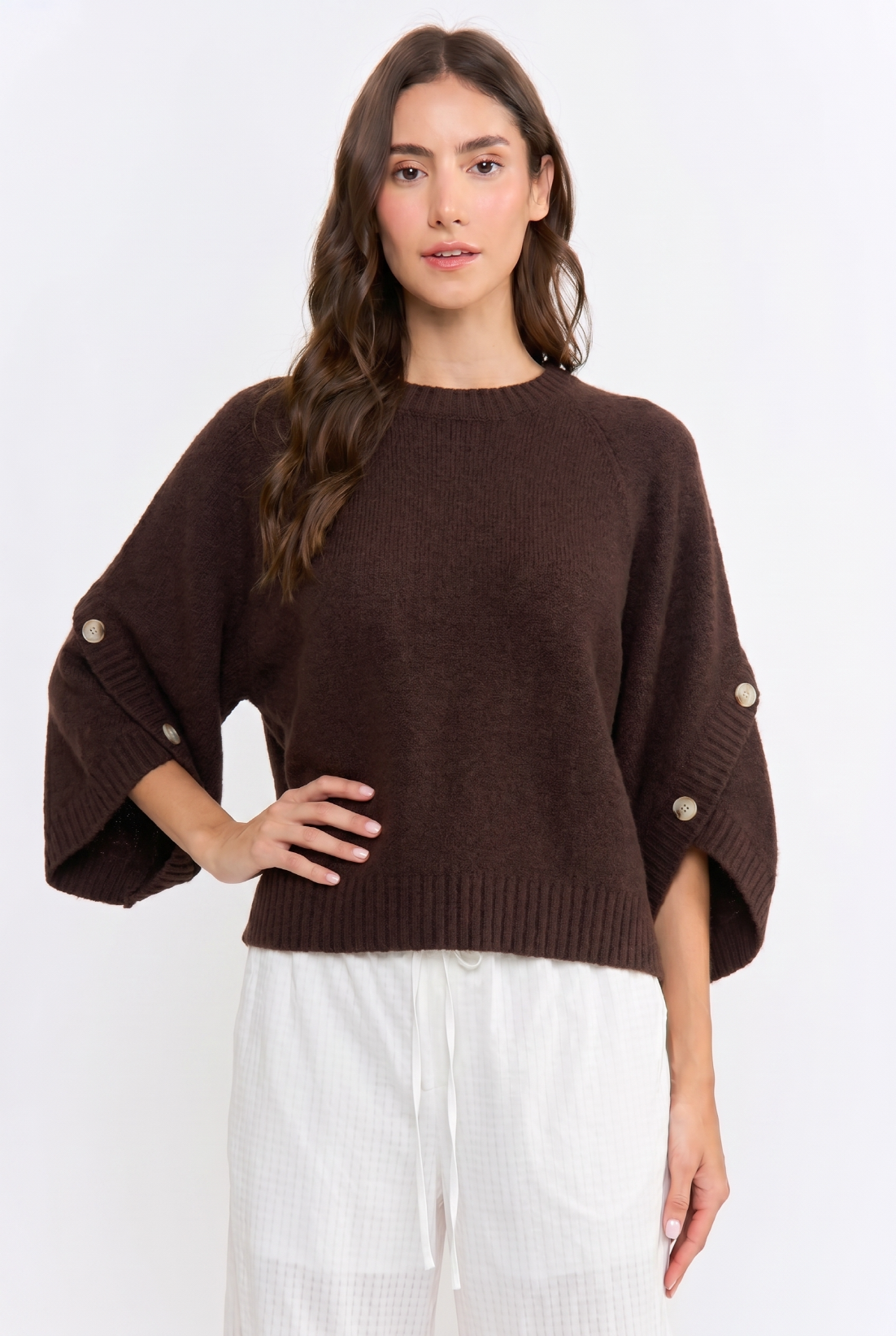 CJW27001 BUTTON SLEEVE KNIT PULLOVER