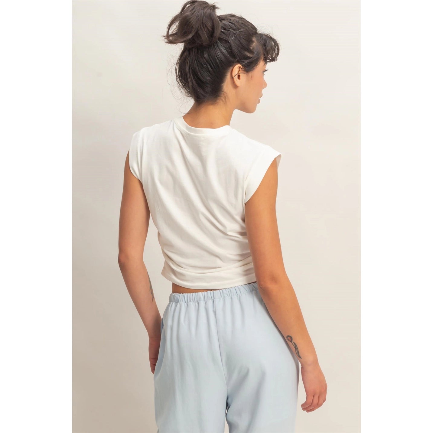 Ruched Waist Sleeveless Cotton Top